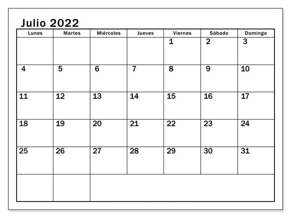 2022 Calendario Julio Chile