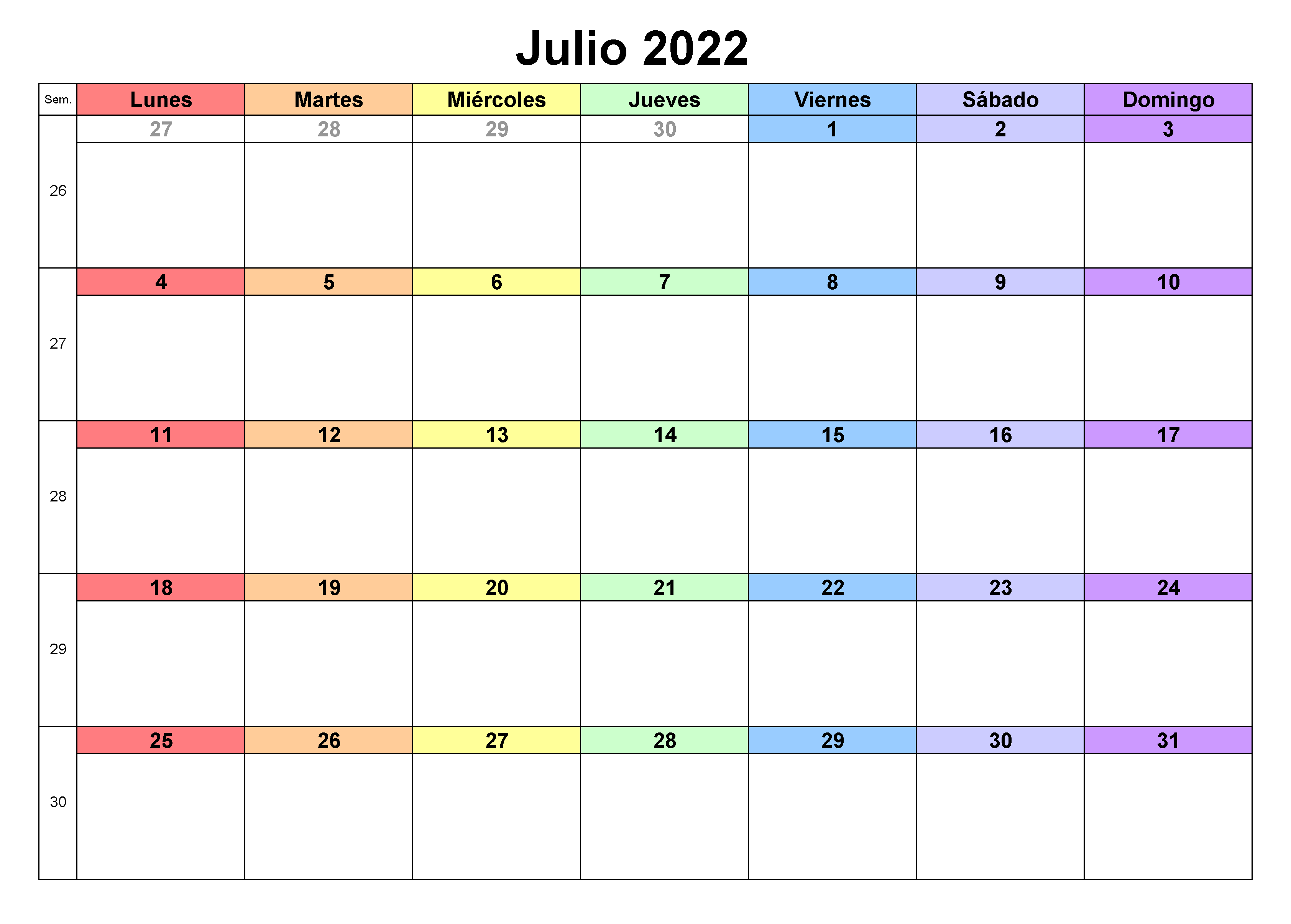2022 Calendario Julio Para Imprimir