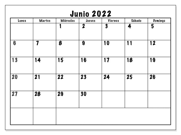 2022 Calendario Junio Argentina