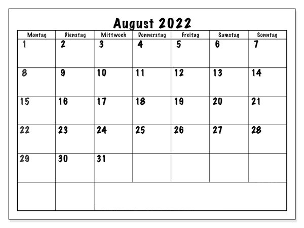 2022 Kalender August