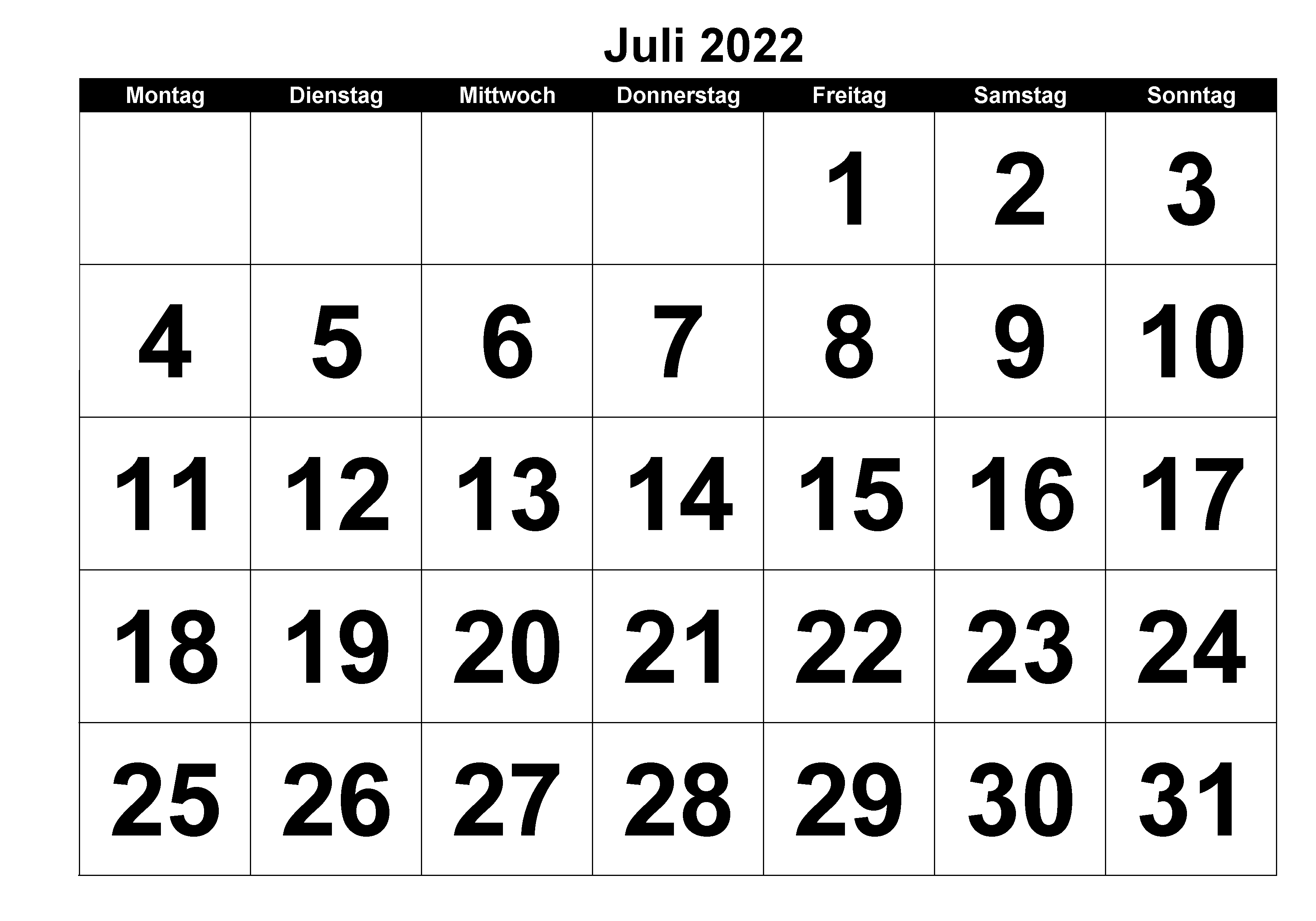 2022 Kalender Juli