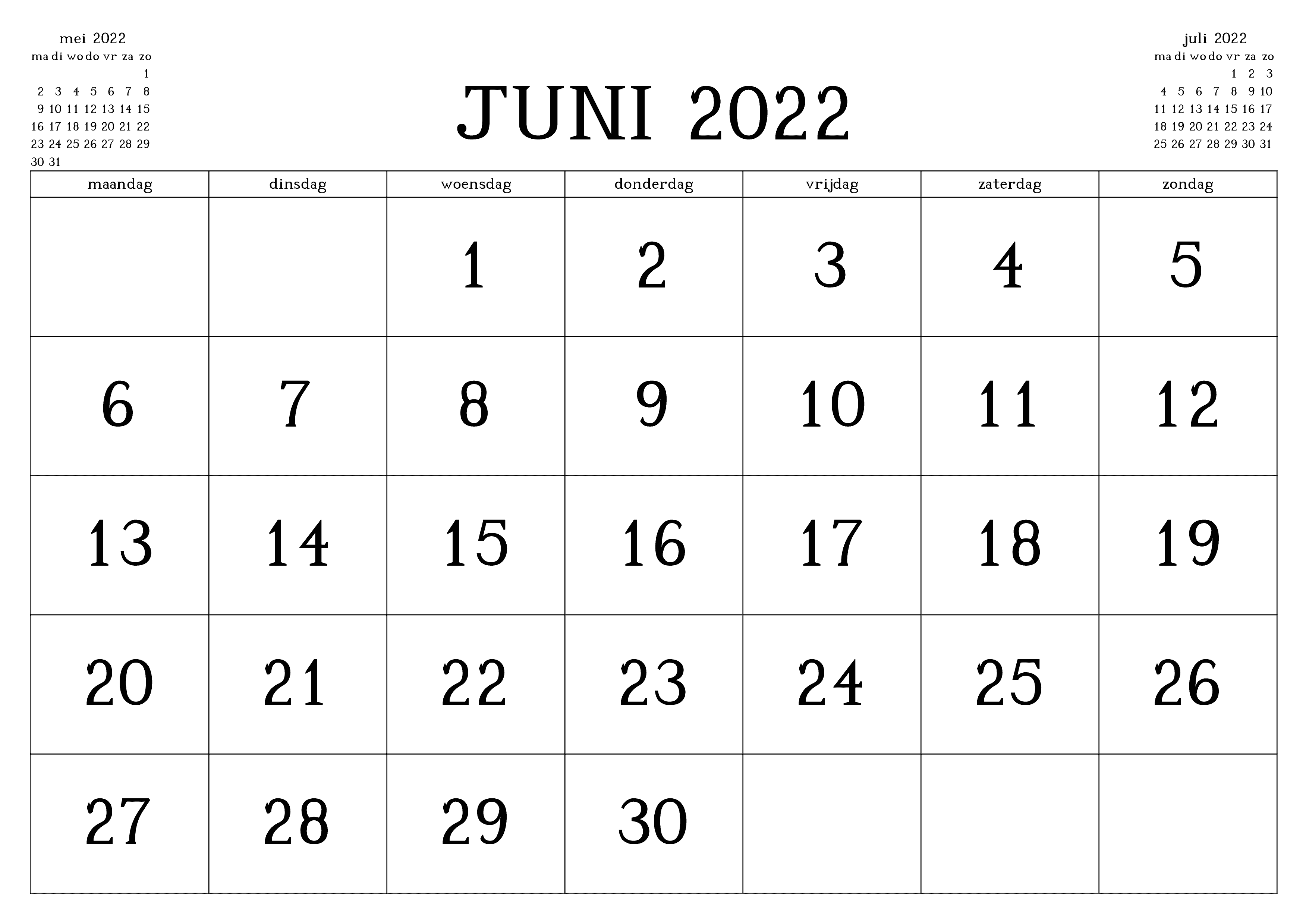 2022 Kalender Juni