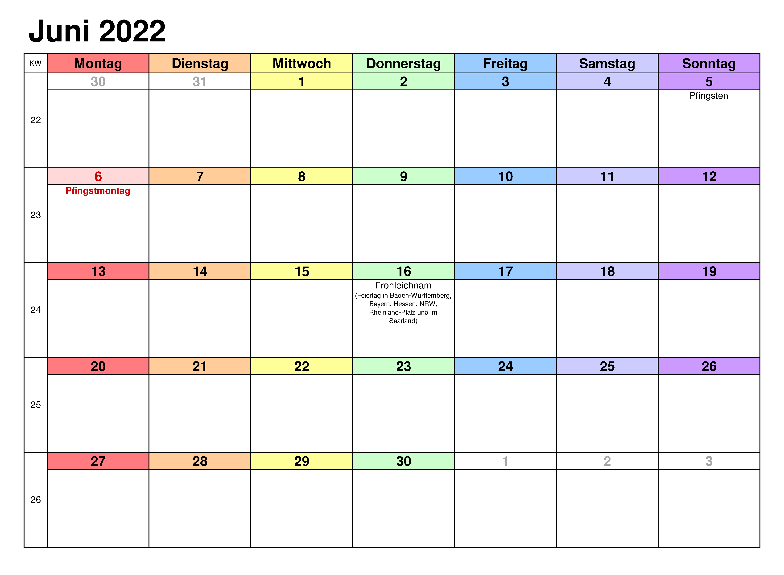 2022 Kalender Juni Zum Ausdrucken