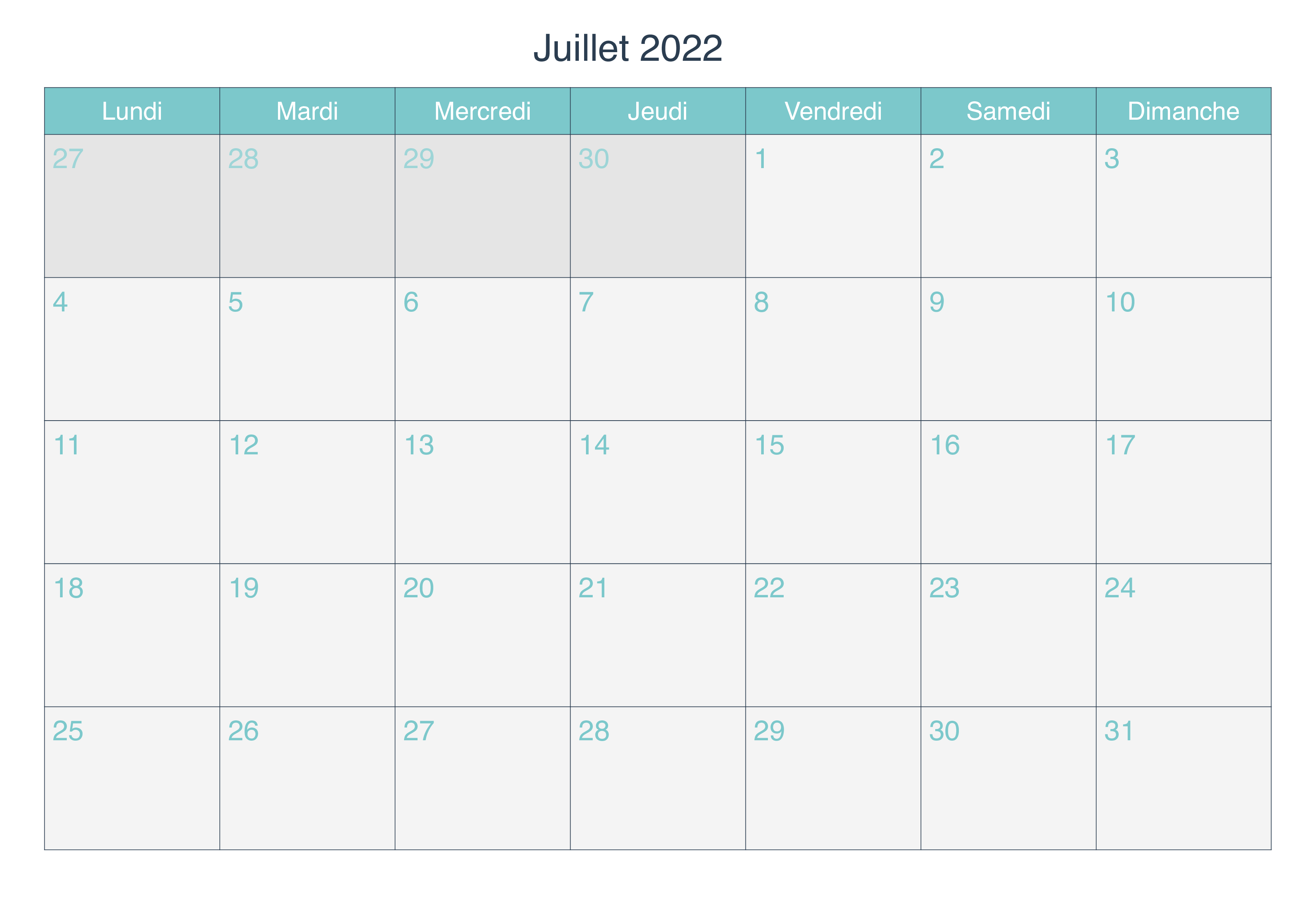 Blanc Calendrier Juillet 2022 PDF