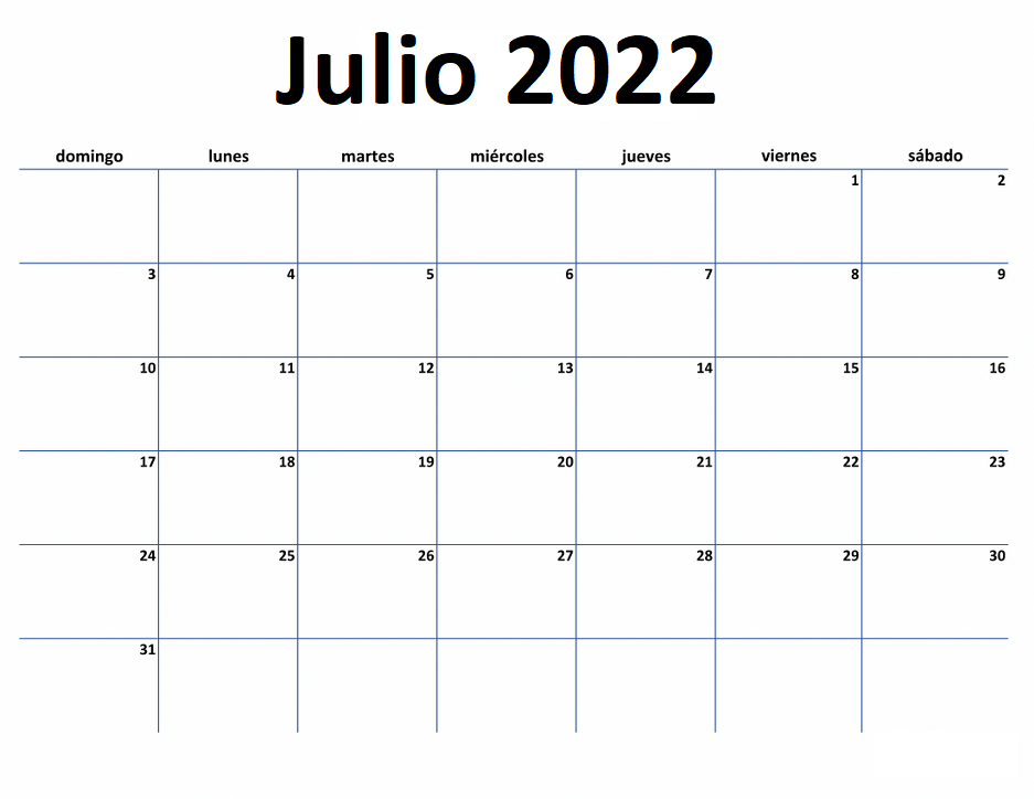 Calendario 2022 Julio Chile