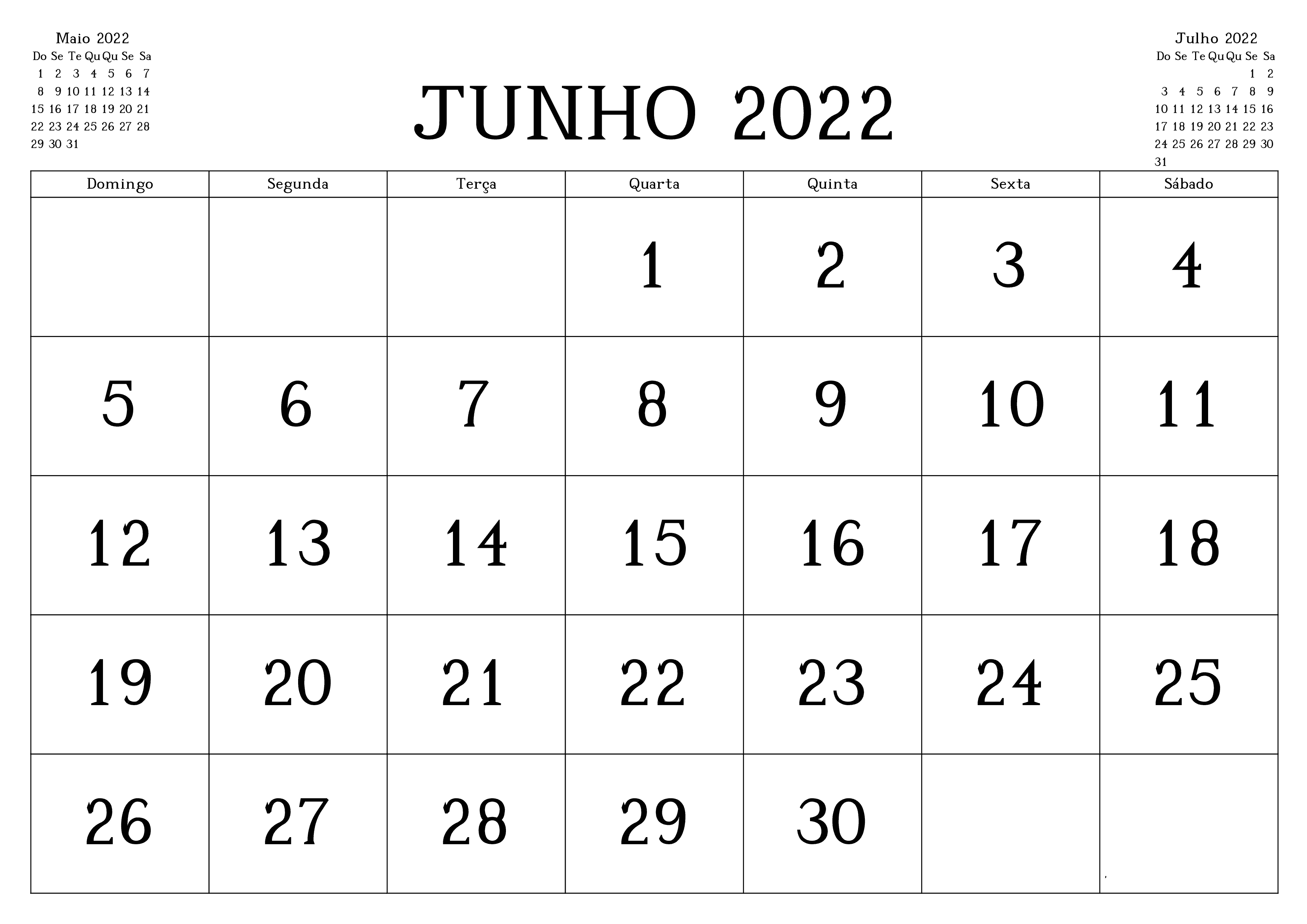 Calendário 2022 Junho