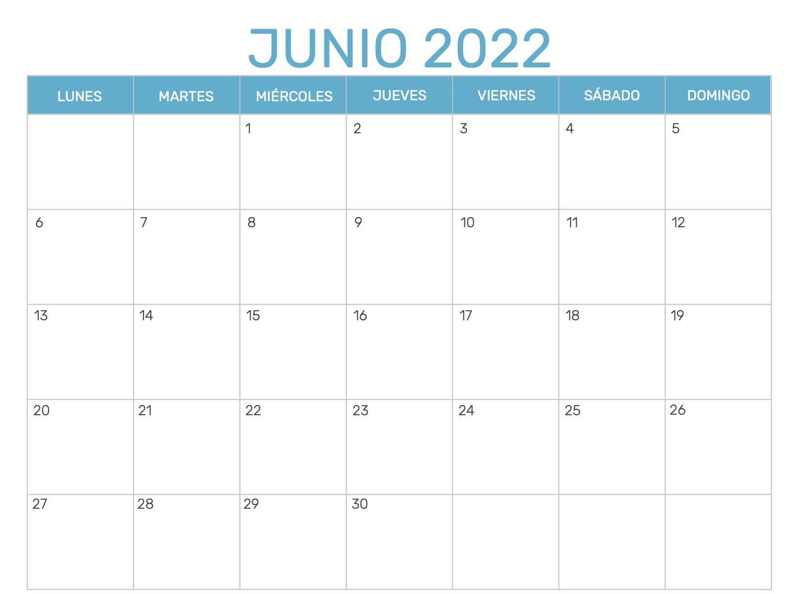 Calendario 2022 Junio Argentina