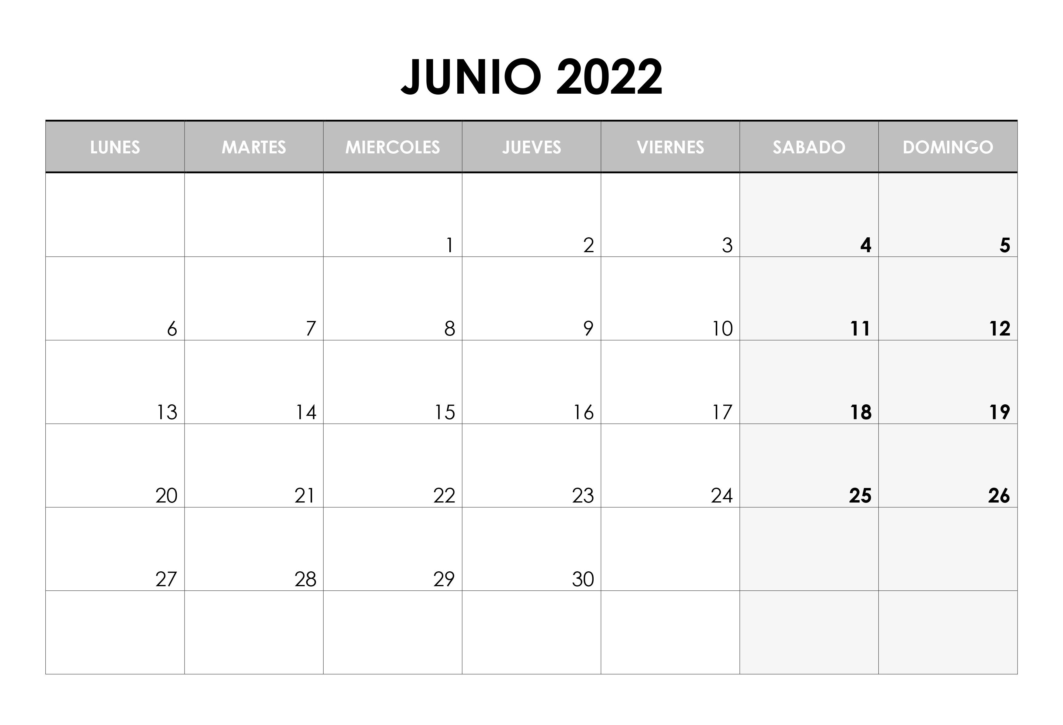 2022 Calendario Junio Chile