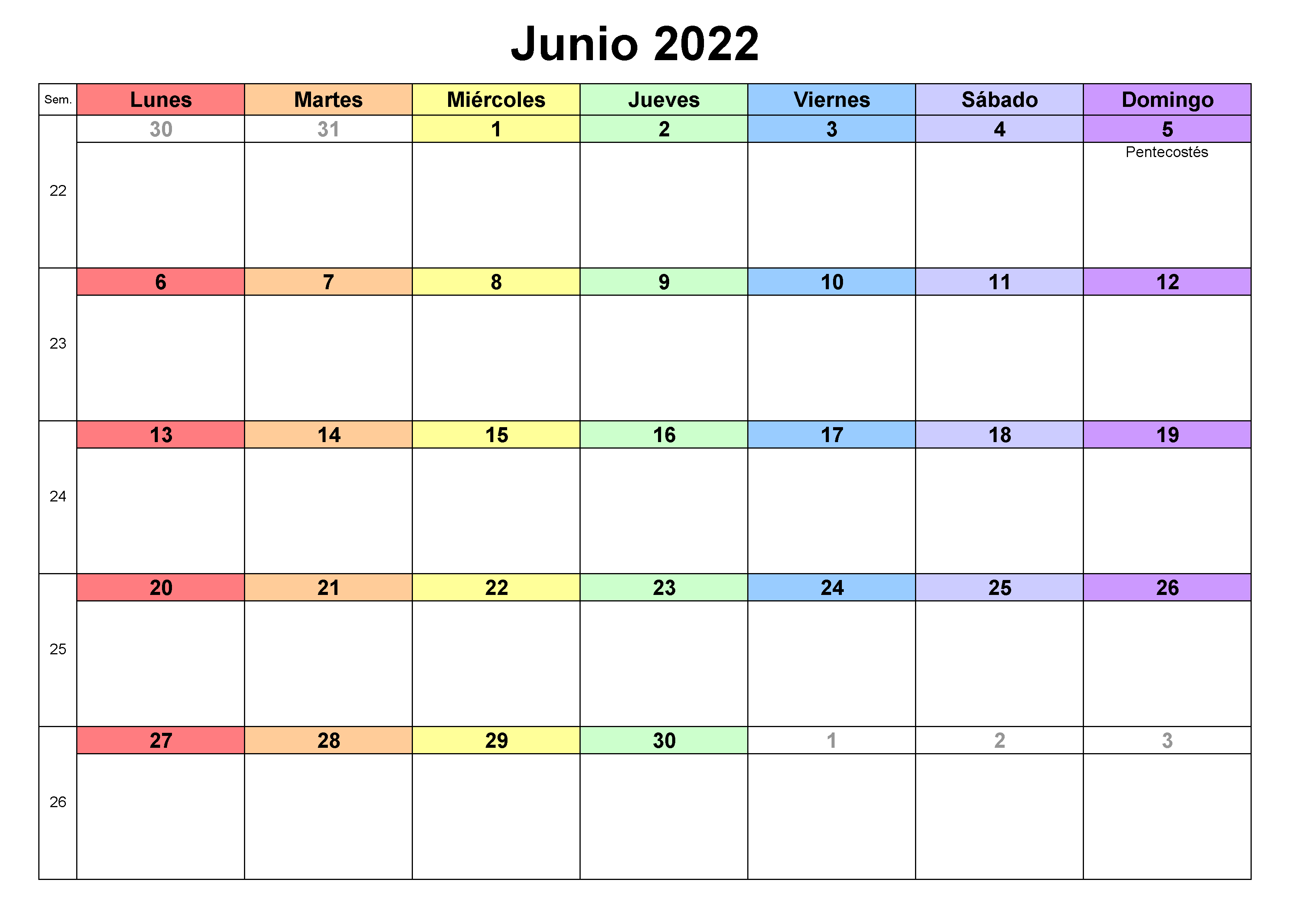 Calendario 2022 Junio Con Festivos