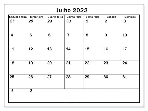 Calendário Julho 2020 Para Imprimir Feriados