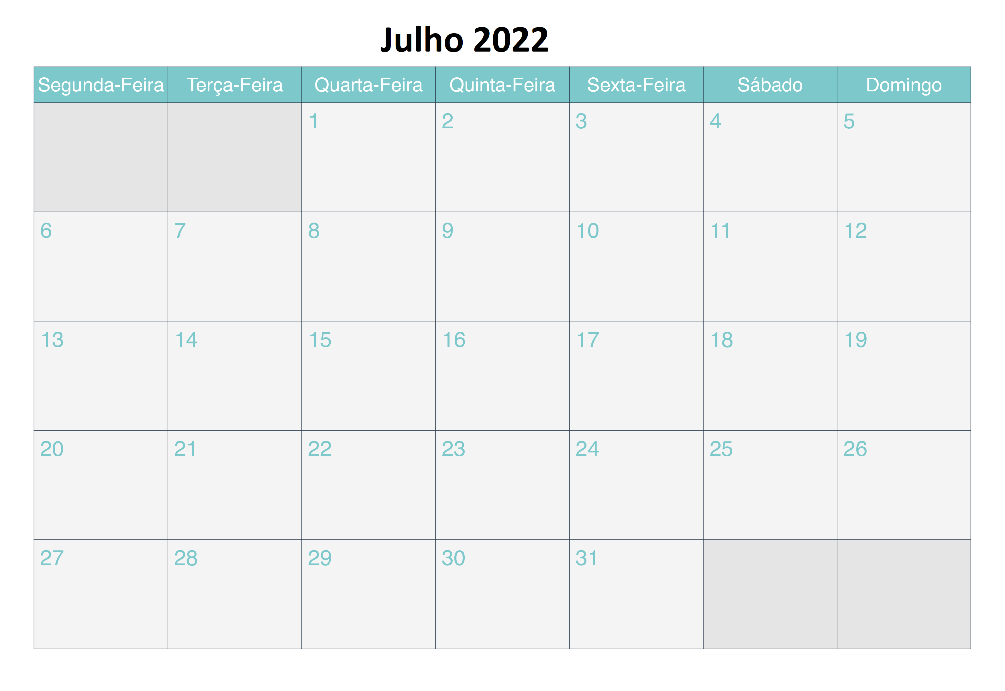 Calendário Julho 2020 Para Imprimir PDF