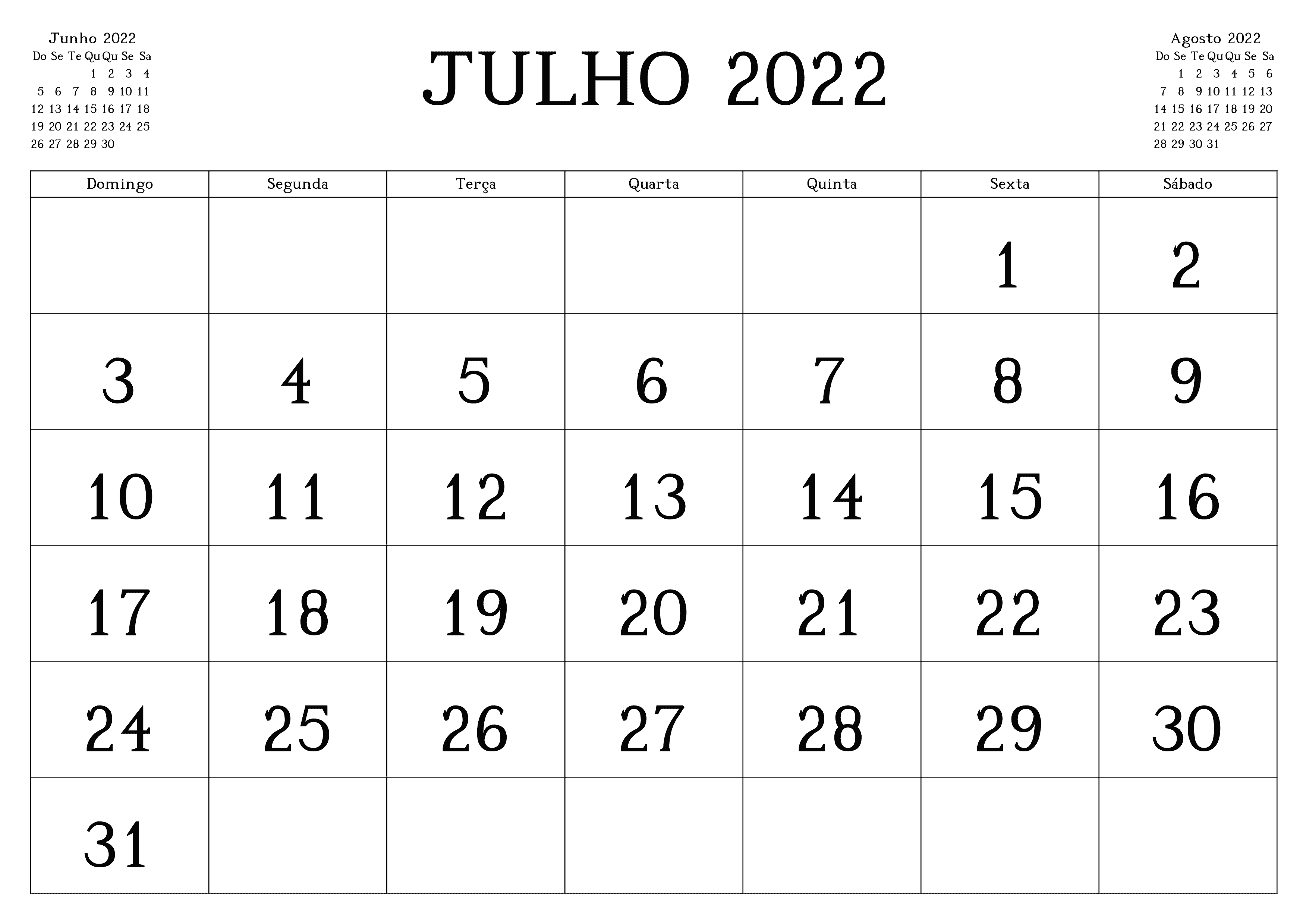 Calendário Julho 2Calendário Julho 2022 Imprimir