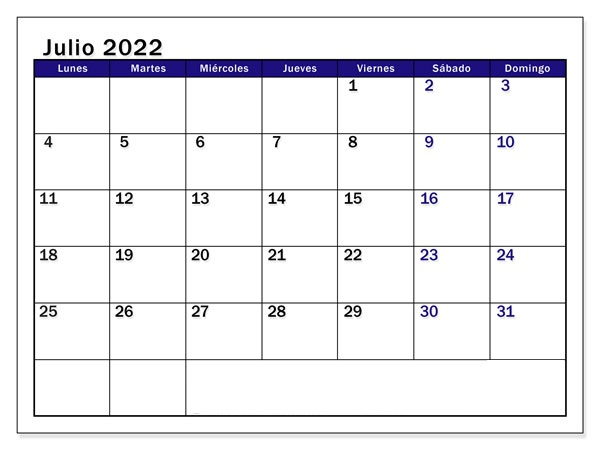 Calendario Julio 2022 Argentina Monats