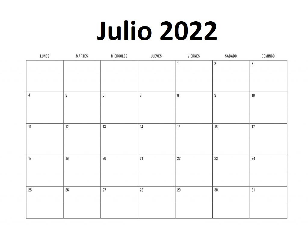 Calendario Julio 2022 Chile