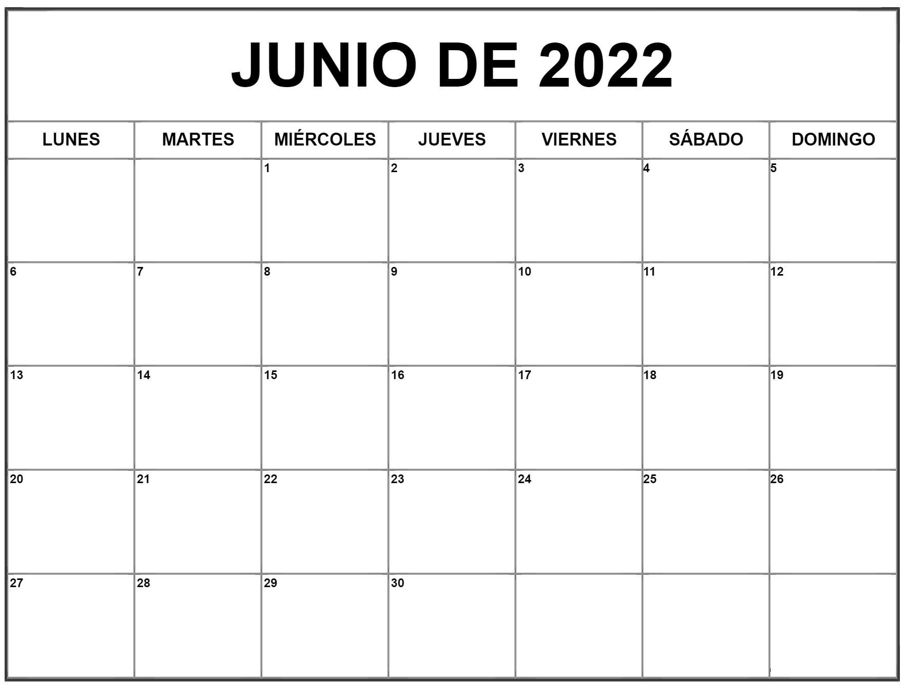 Calendario Junio 2022 Argentina
