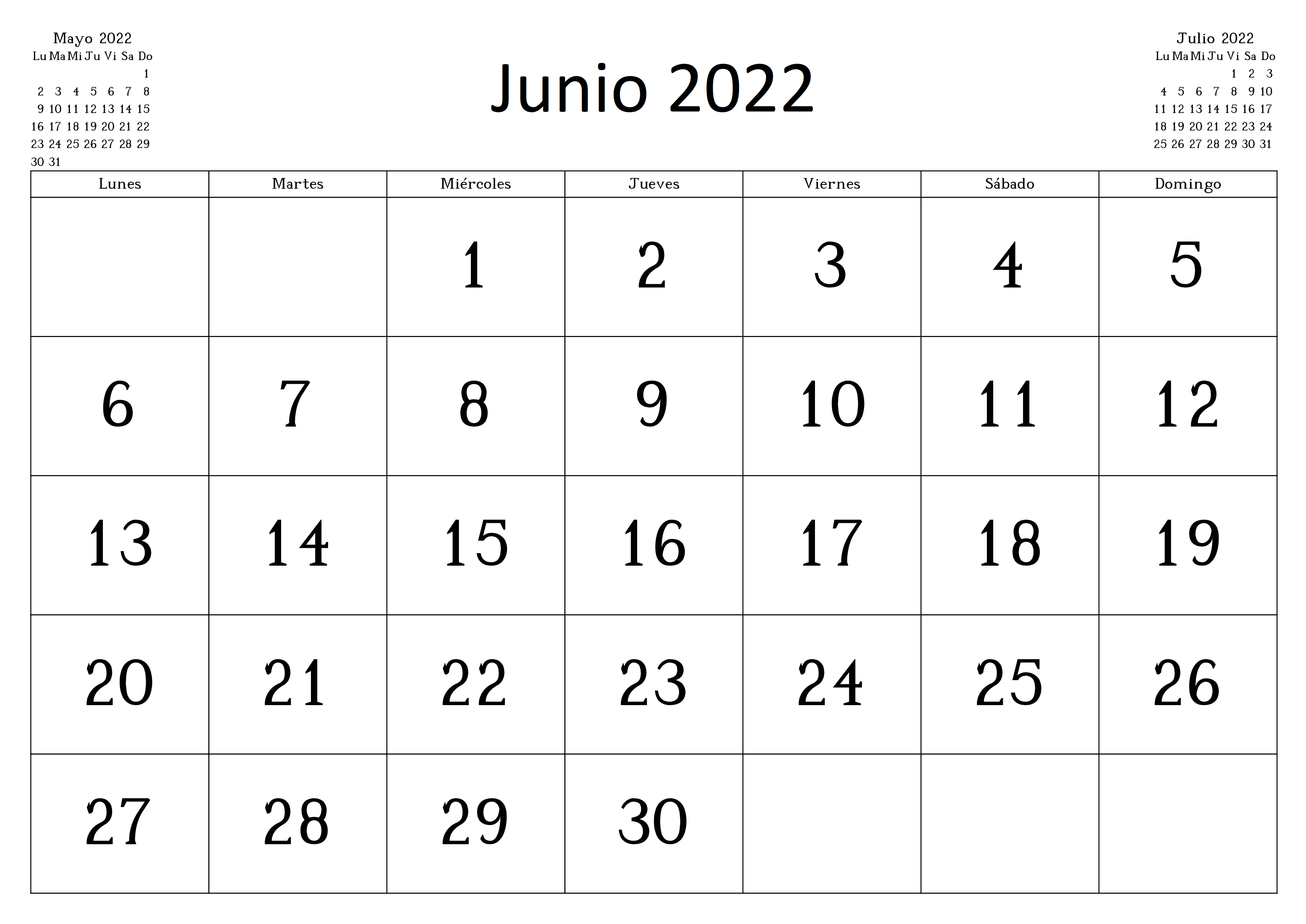 Calendario Junio 2022 Chile