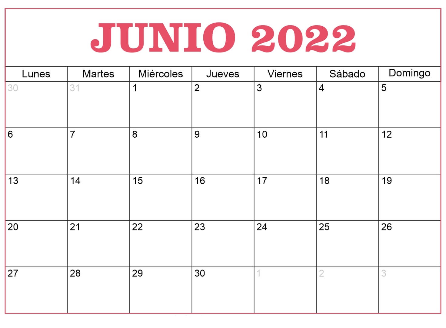 Calendario Junio 2022 Con Festivos 2022