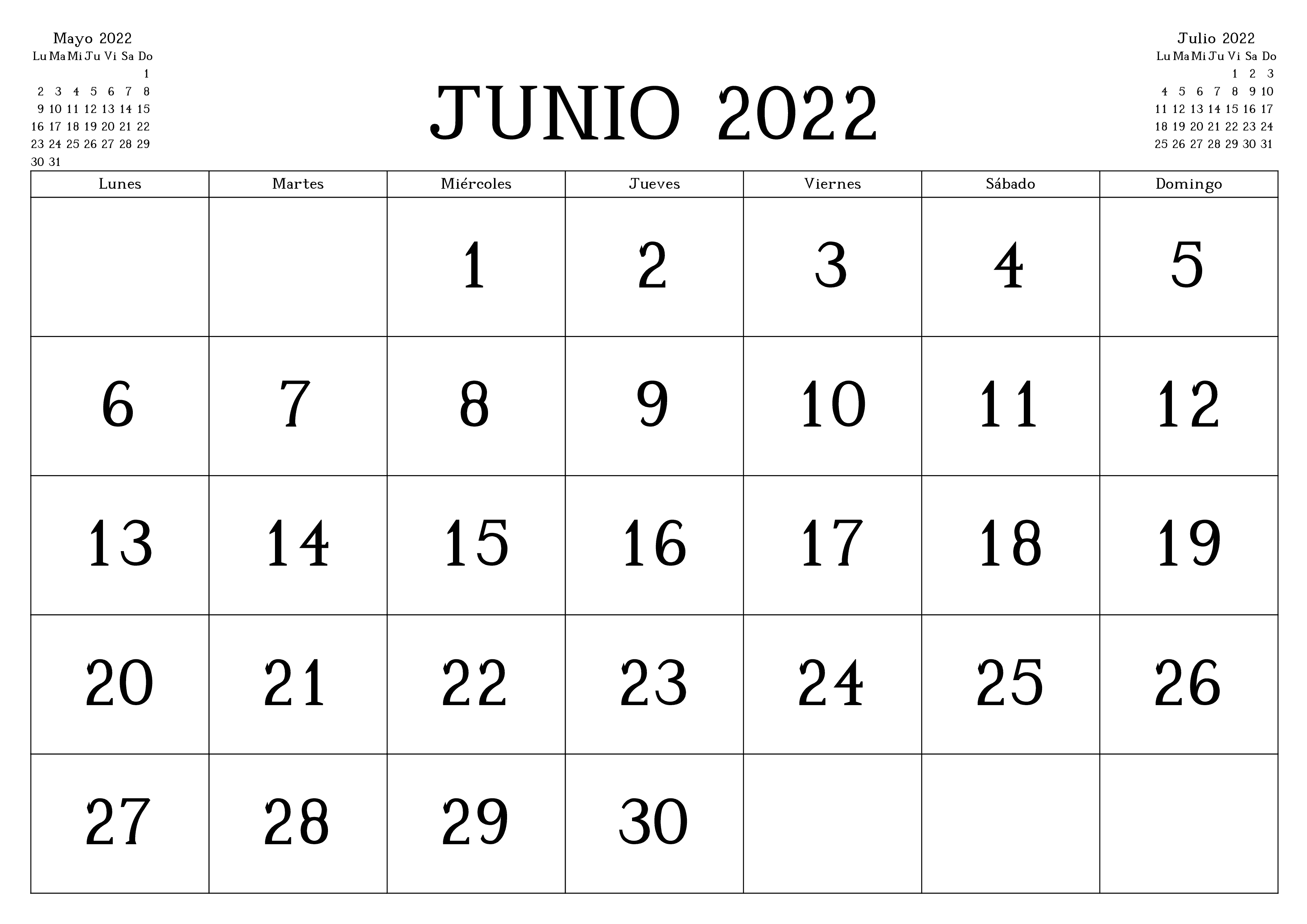 Calendario Junio 2022 Para Imprimir