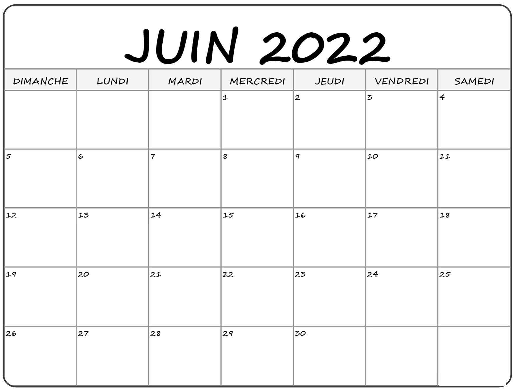 Calendrier Juin 2022 PDF