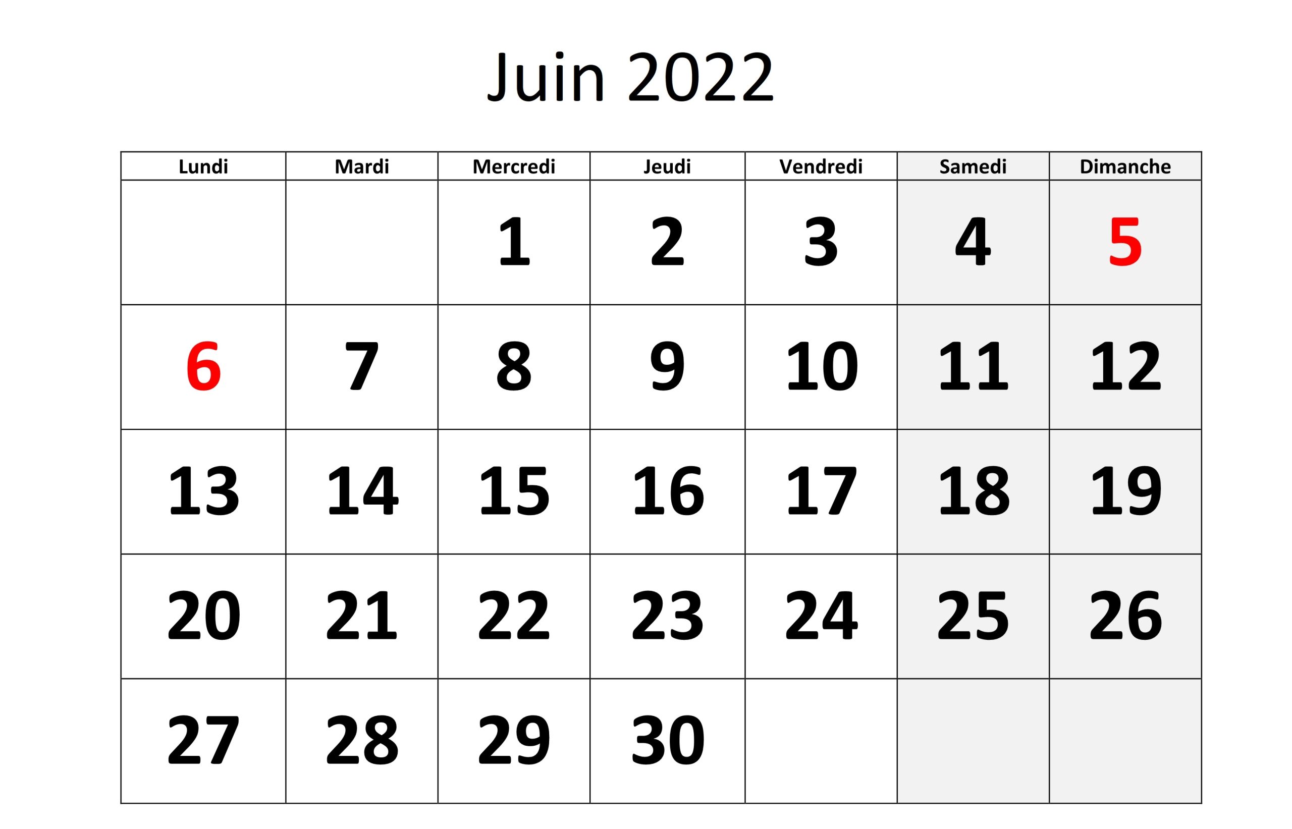 Calendrier Juin À Imprimer 2022