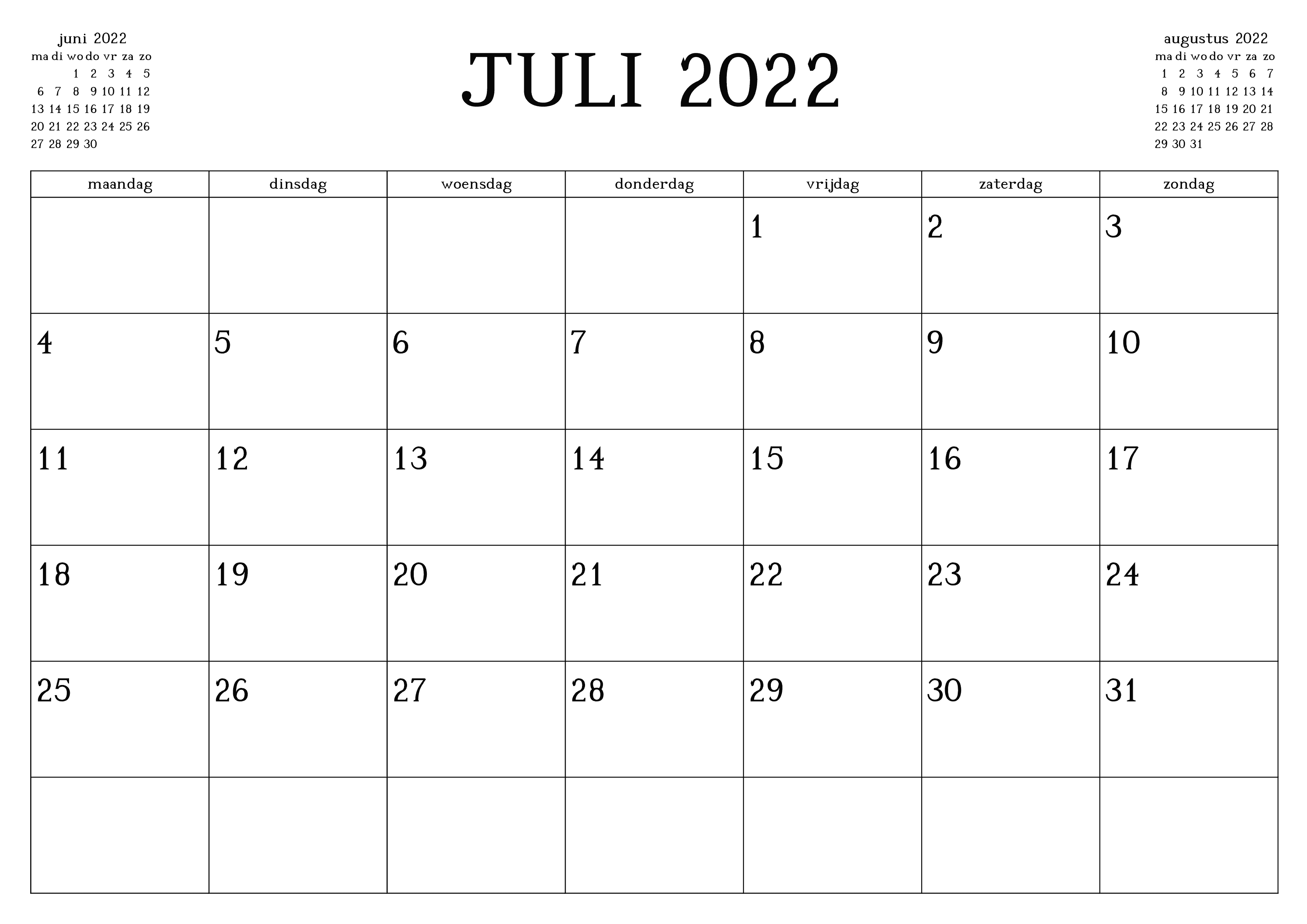 Kalender 2022 Juli PDF