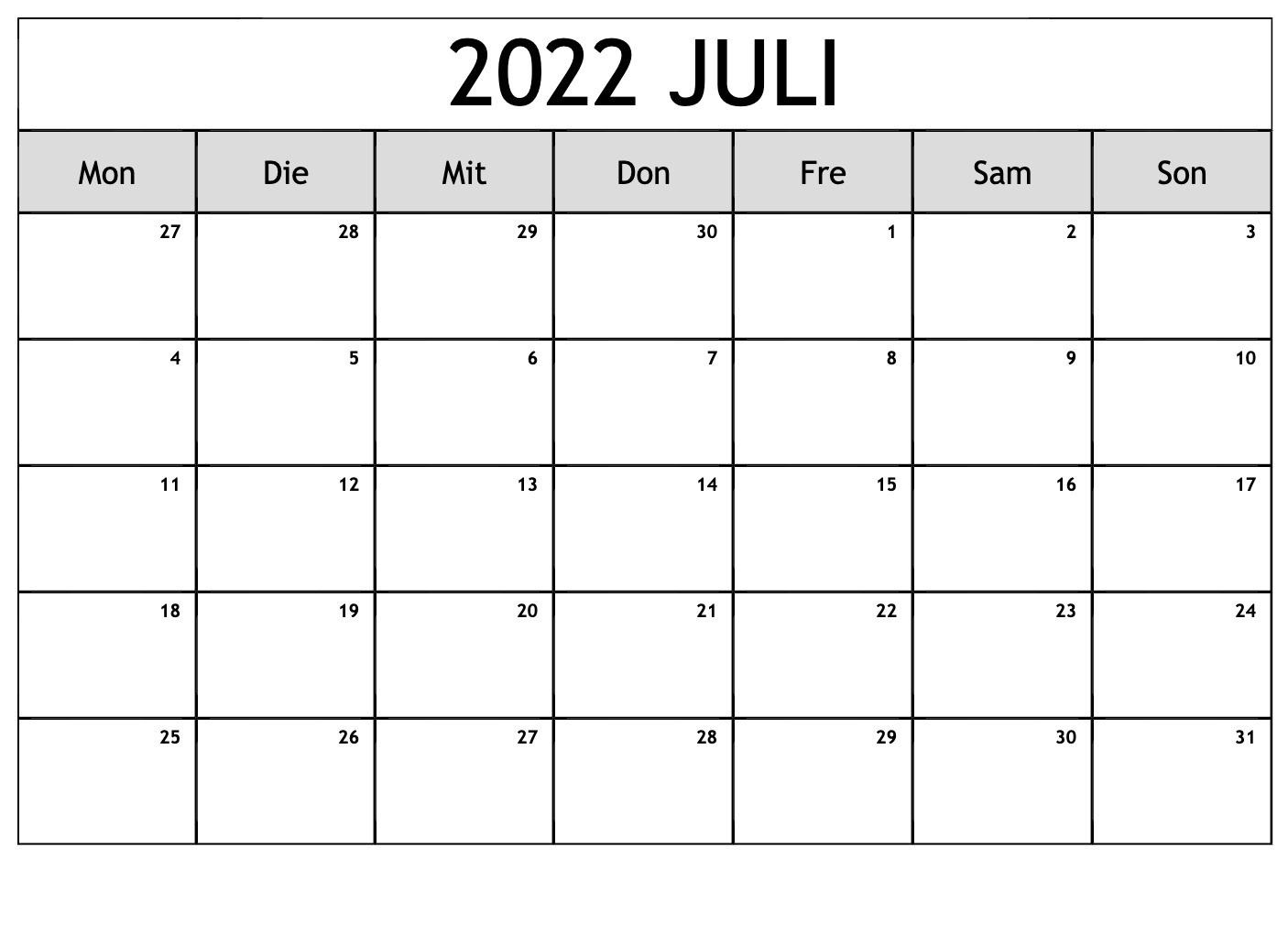Kalender 2022 Juli Zum Ausdrucken