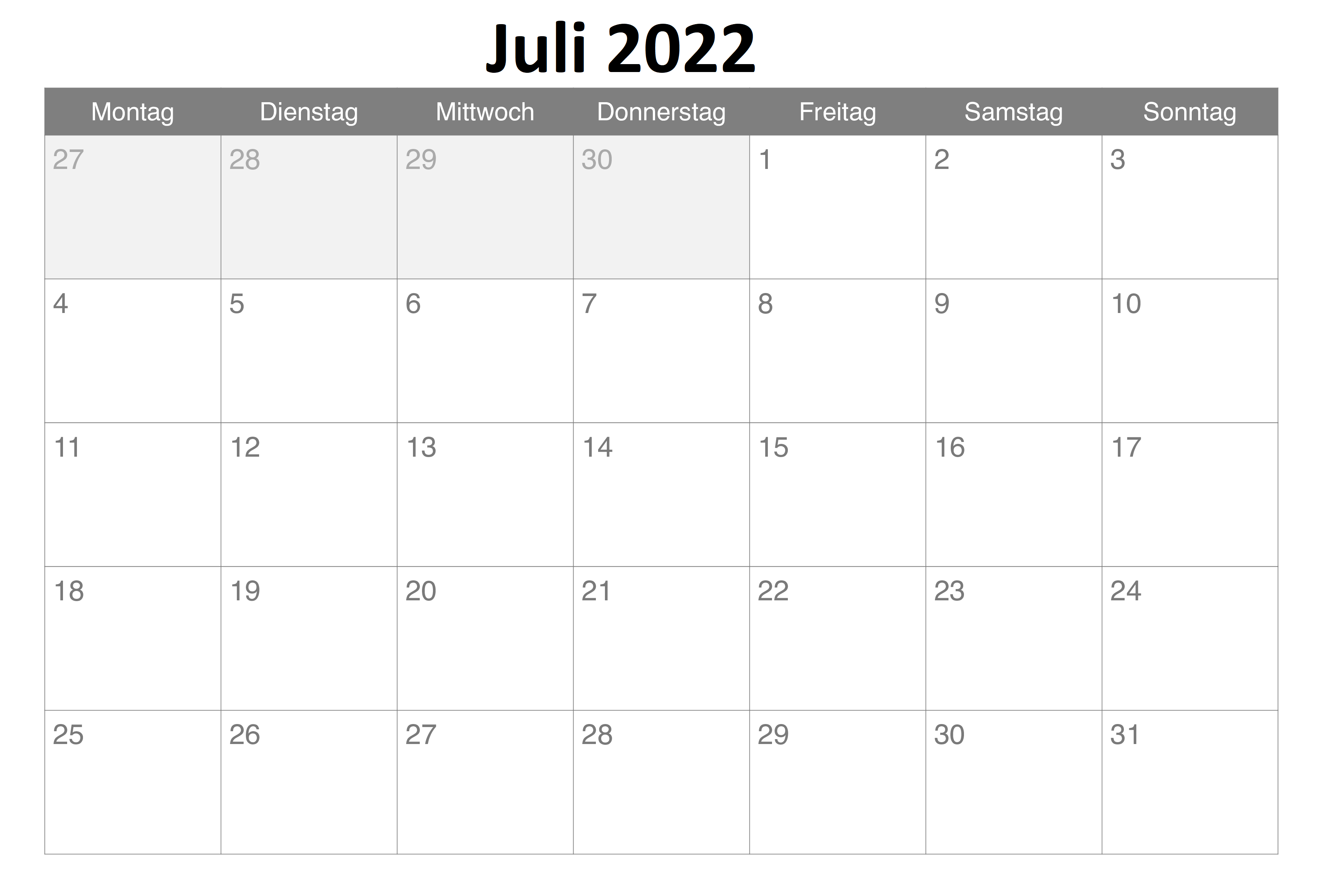Kalender Juli 2022 Drucken