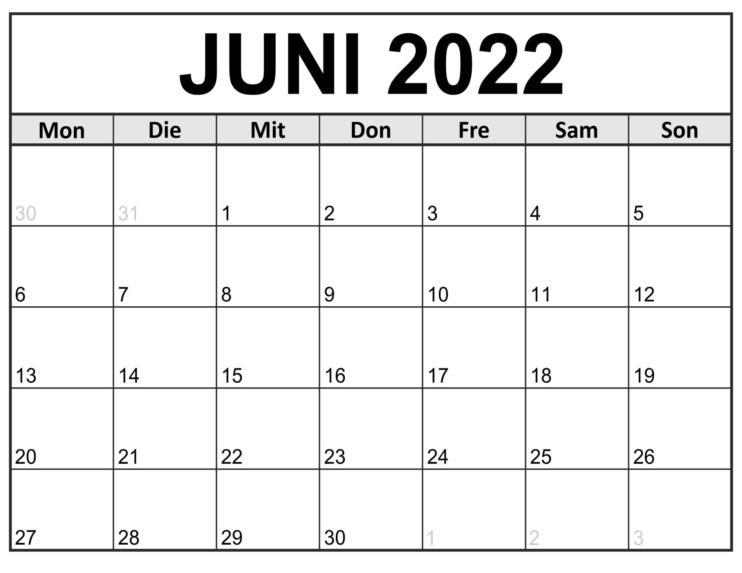 Kalender Juni 2022