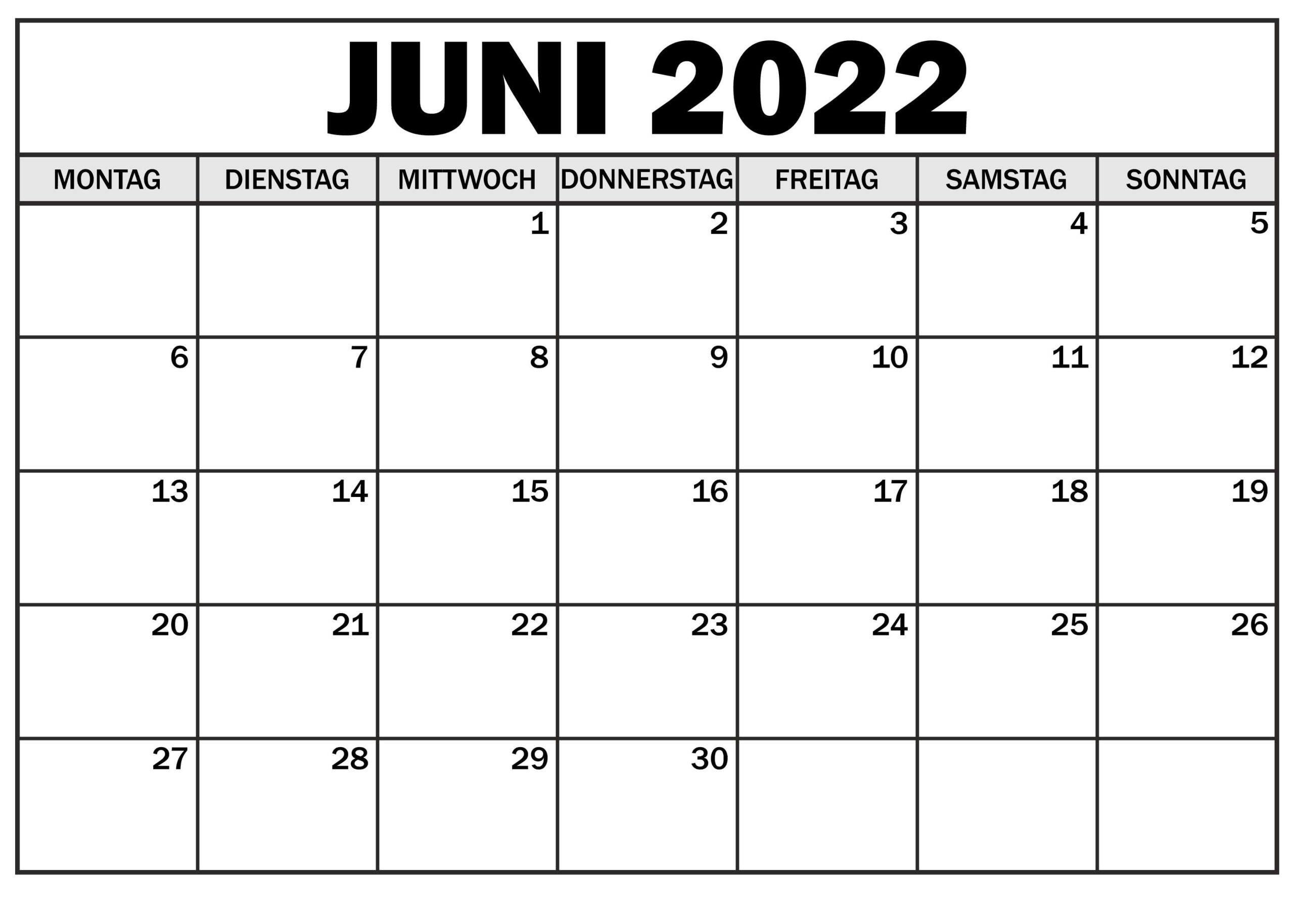 Kalender Juni Zum Ausdrucken 2022