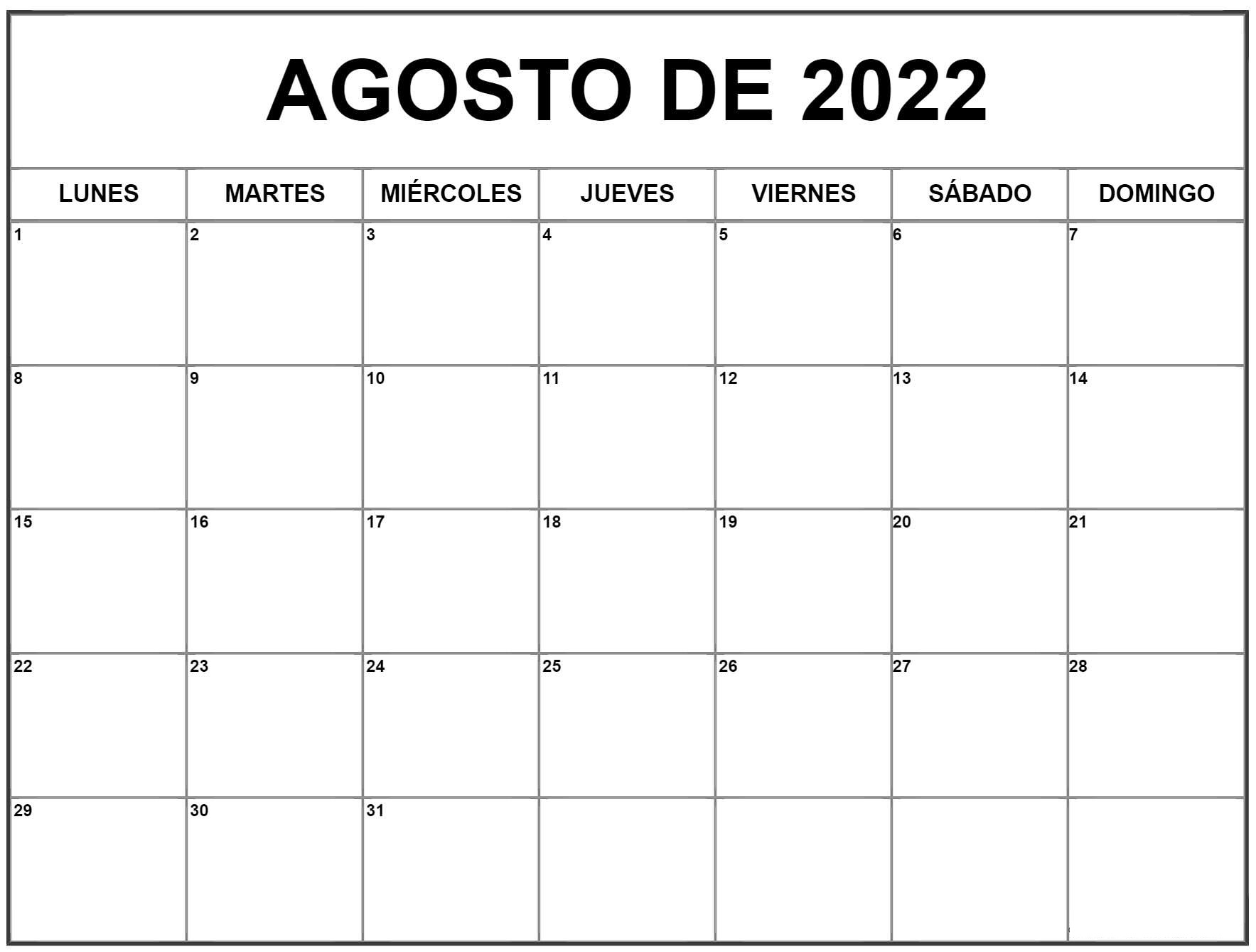 2022 Calendario Agosto Argentina