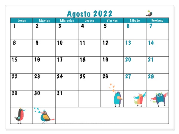 2022 Calendario Agosto Chile