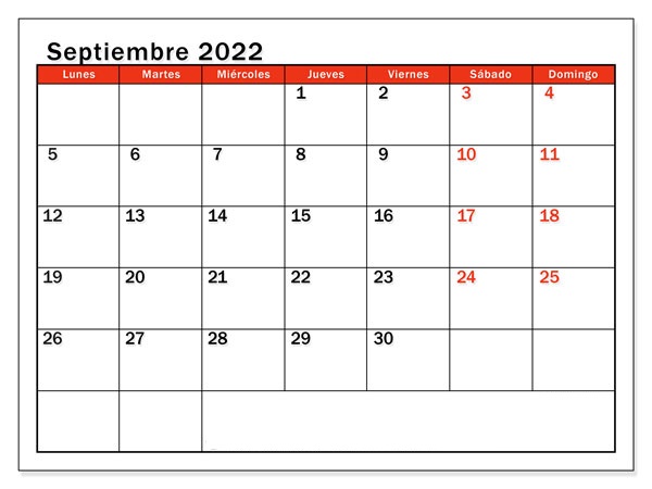 2022 Calendario Septiembre Argentina