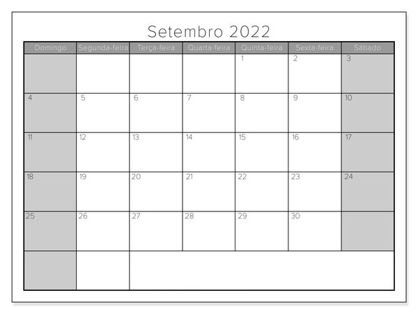 2022 Calendário Setembro Imprimir