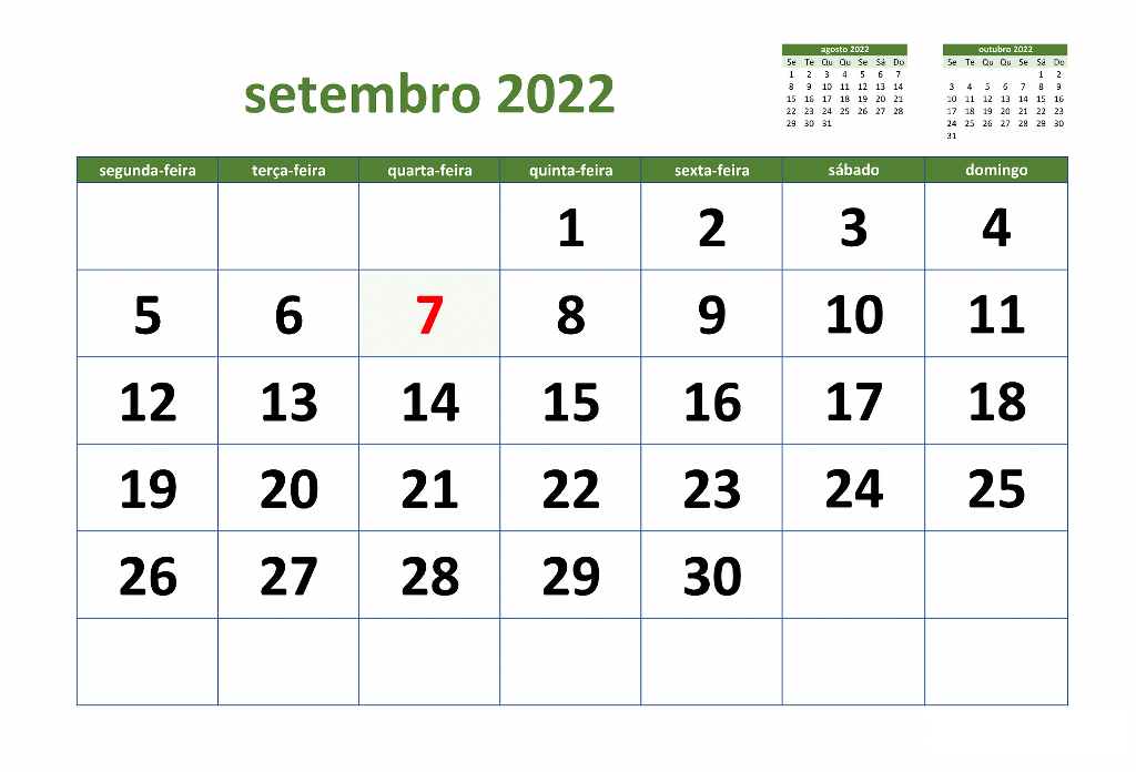2022 Calendário Setembro