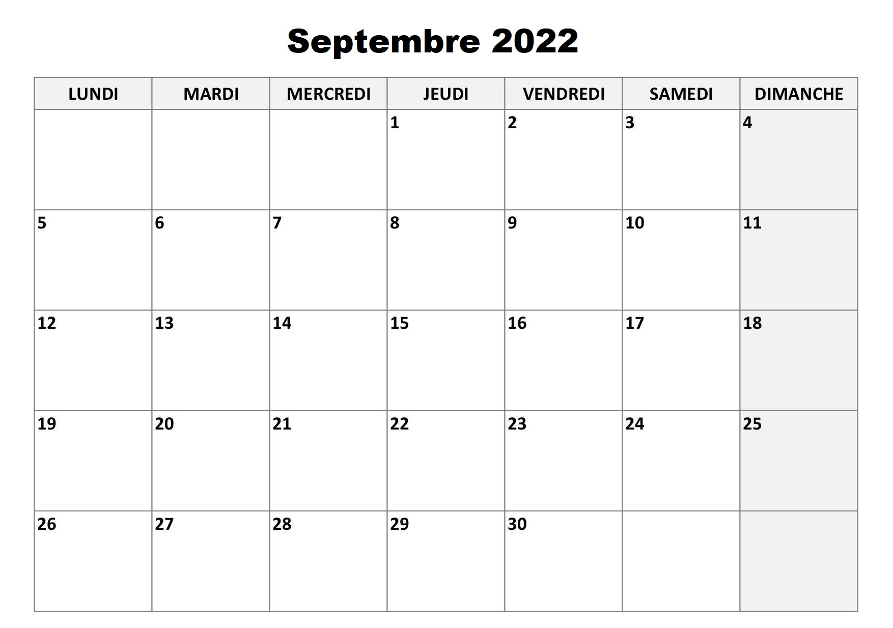 2022 Calendrier Septembre PDF