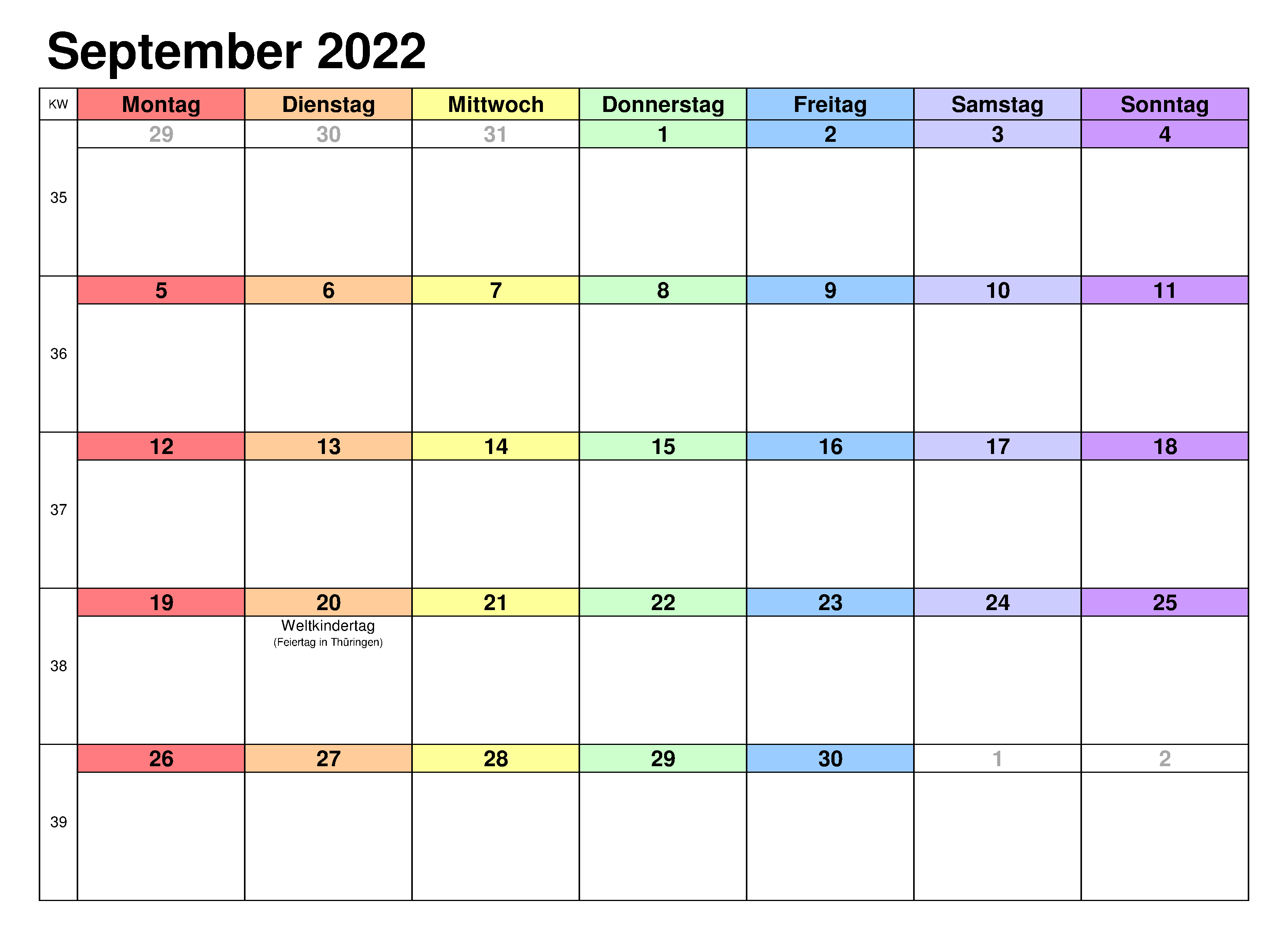 2022 Kalender September