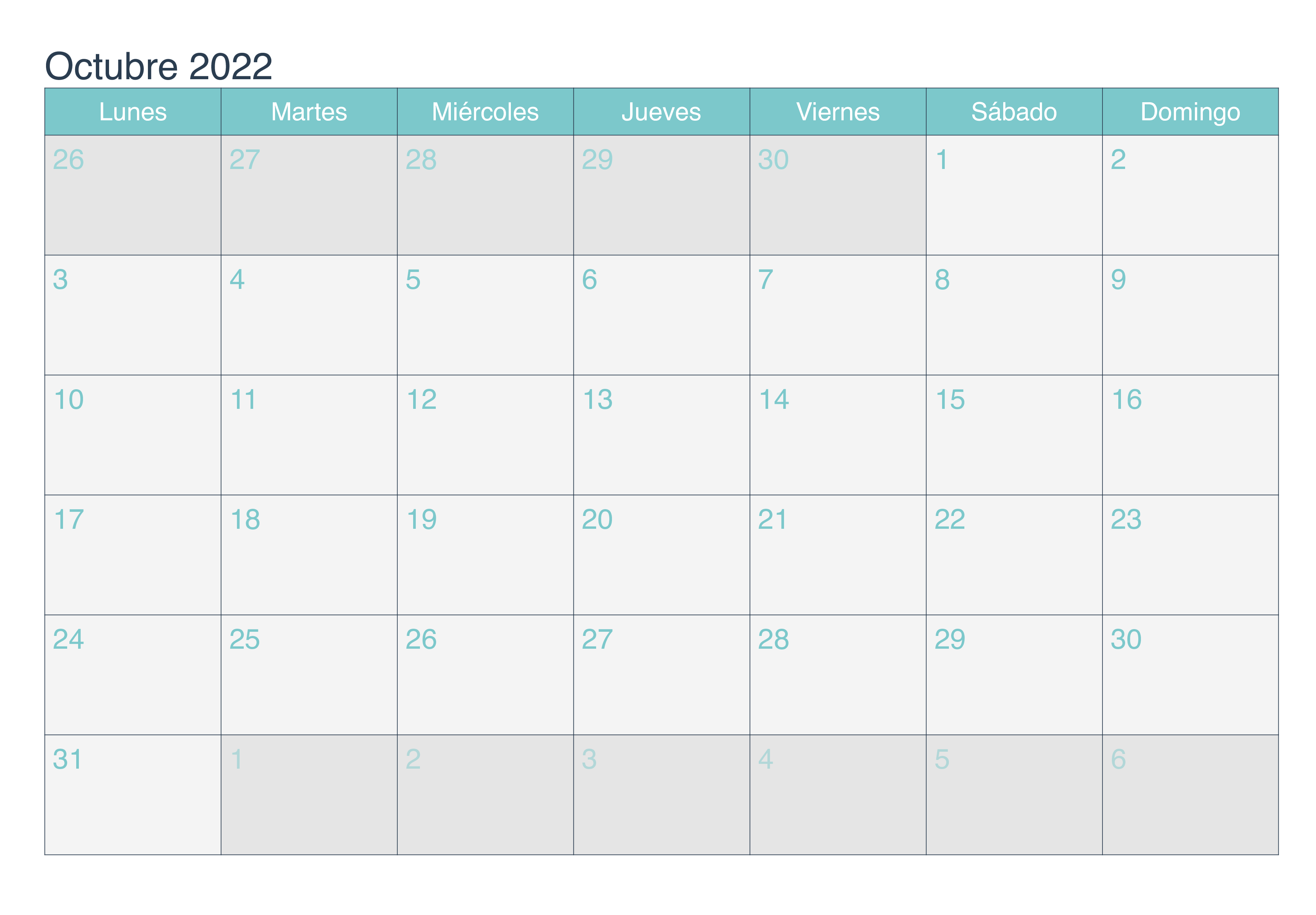 Calendar Octubre 2022 Vacaciones