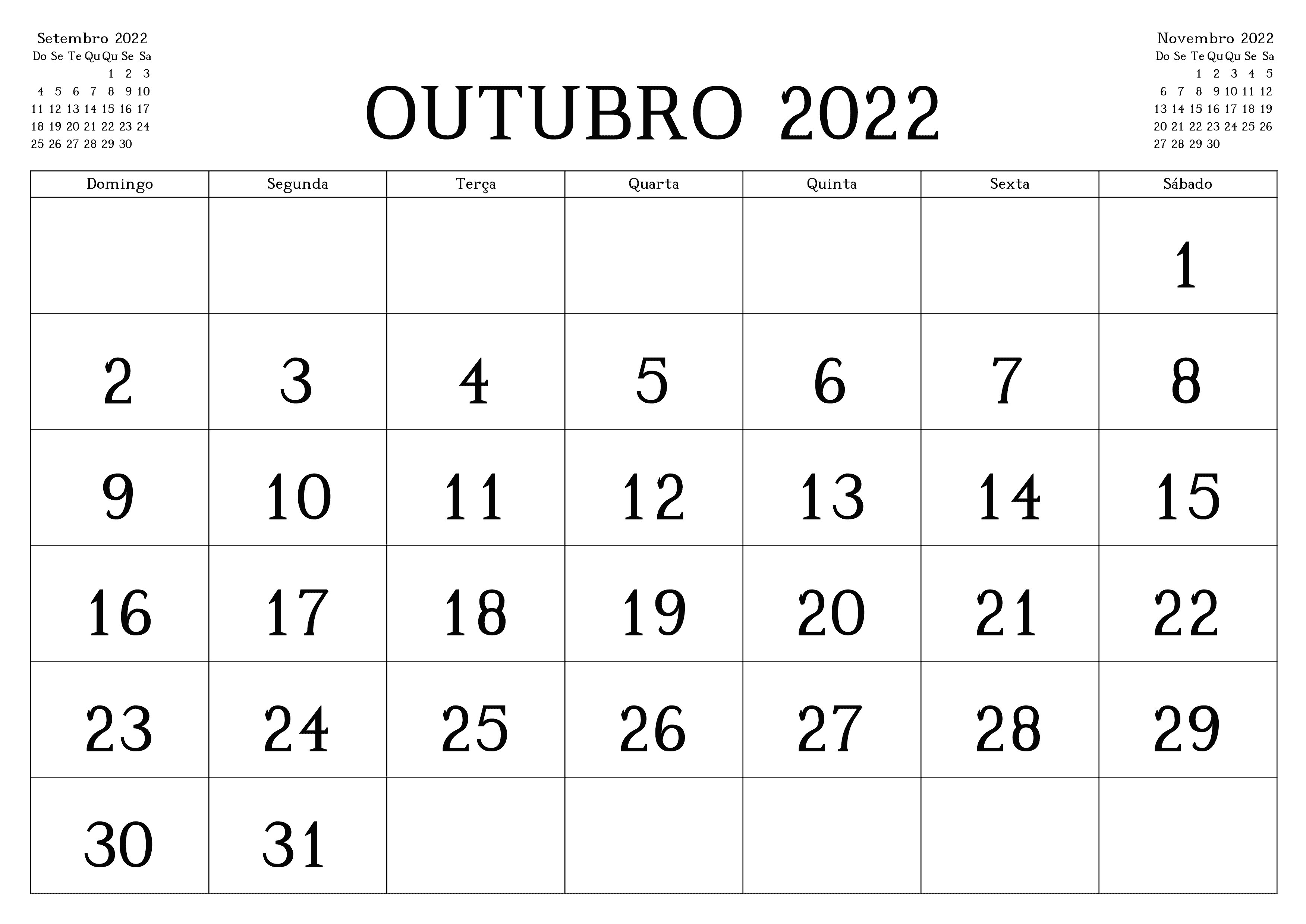 Calendário 2022 Outubro