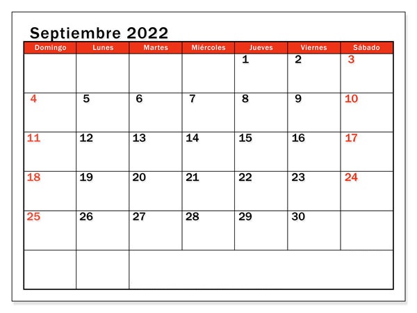Calendario 2022 Septiembre Chile