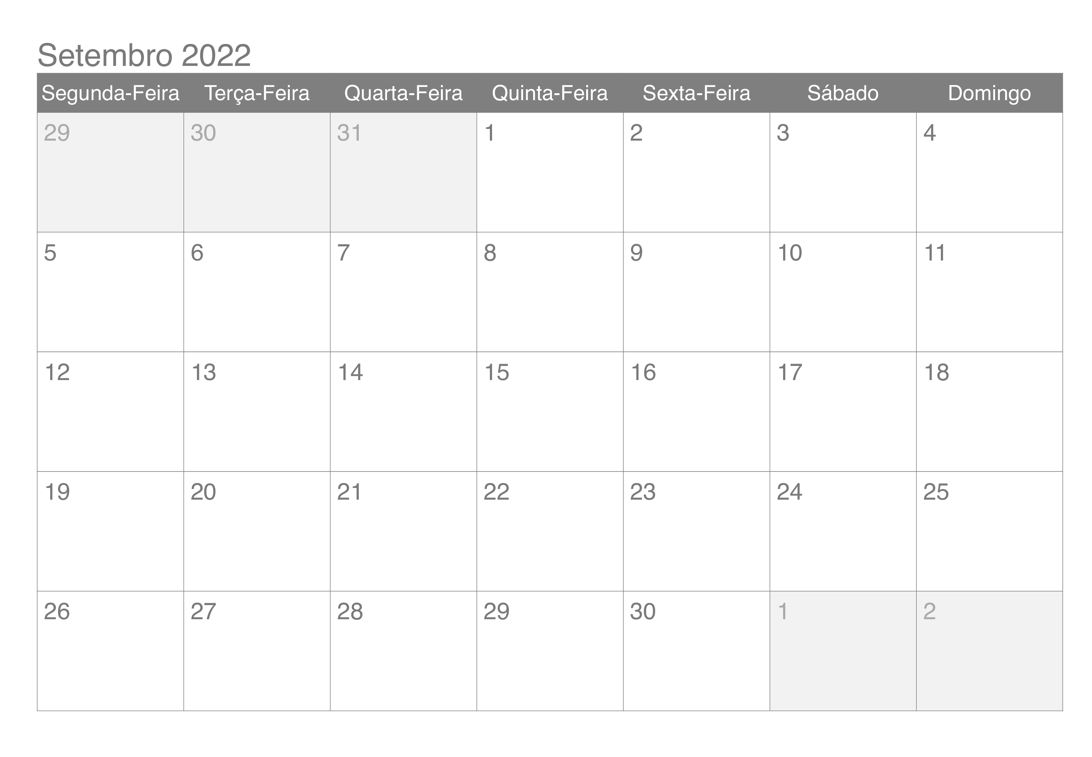 Calendário 2022 Setembro Para Imprimir