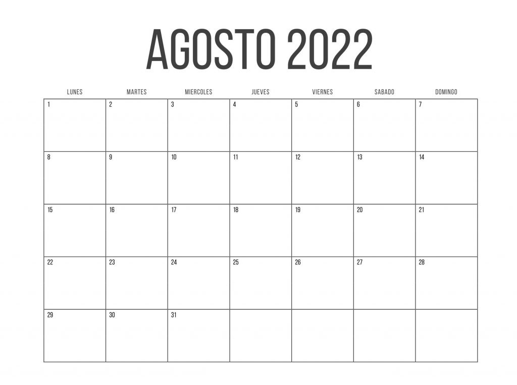 Calendario Agosto 2022 Para Imprimir Vacaciones