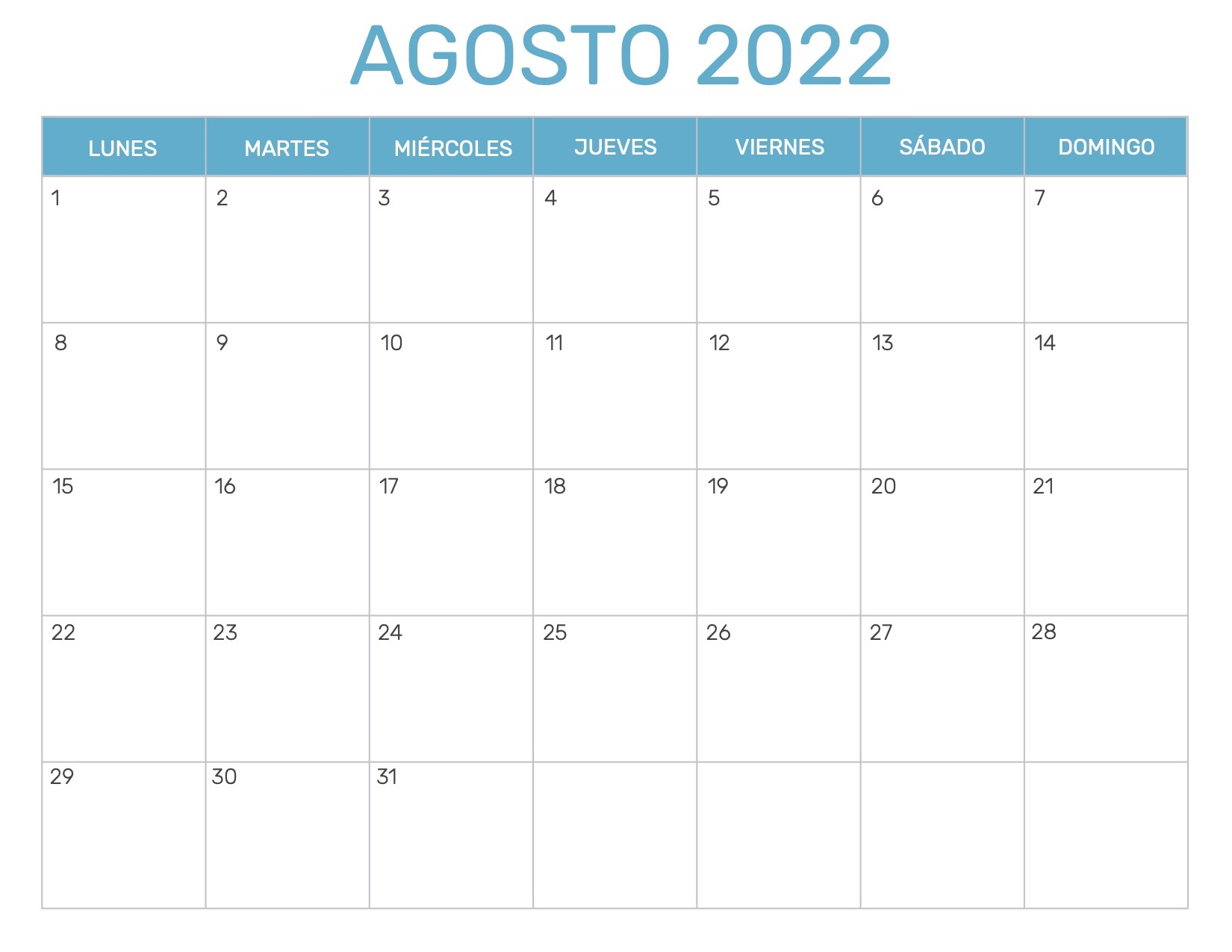 Calendario Agosto Argentina 2022
