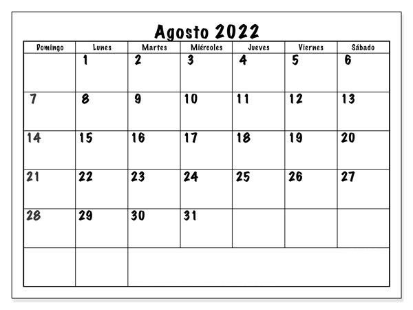 Calendario Agosto Chile 2022