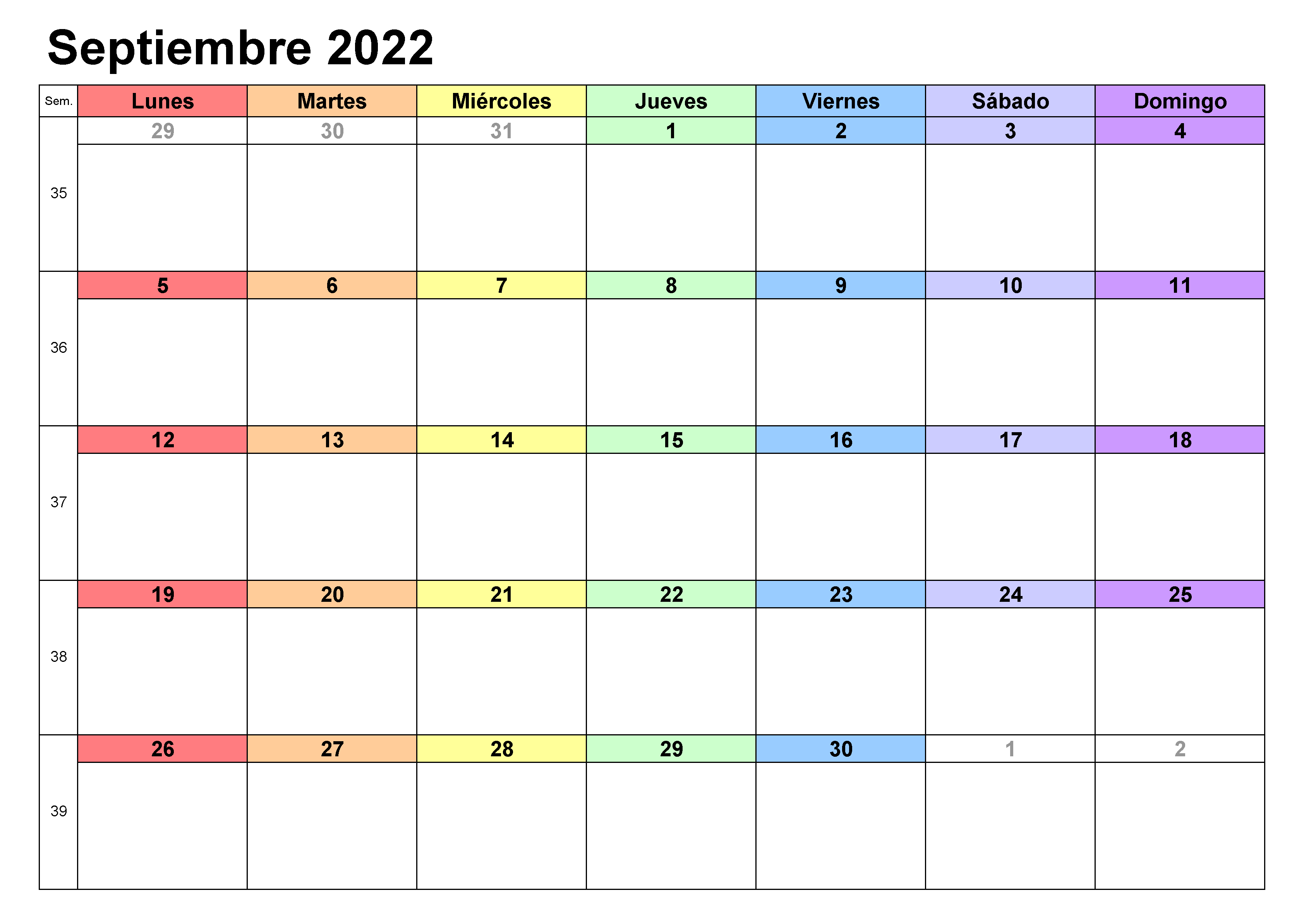 Calendario Septiembre 2022 Argentina Modelo