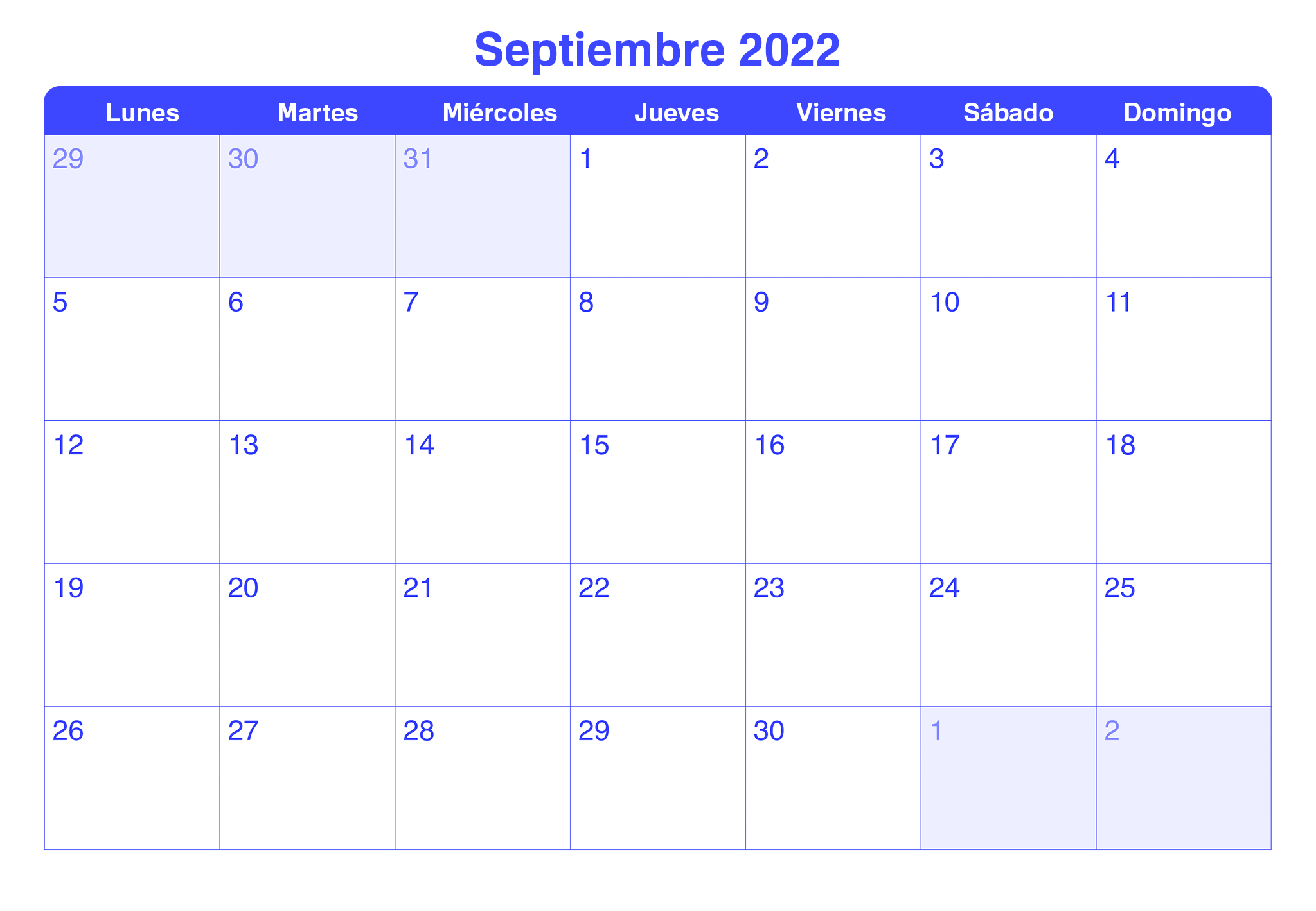 Calendario Septiembre 2022 Argentina Vacaciones