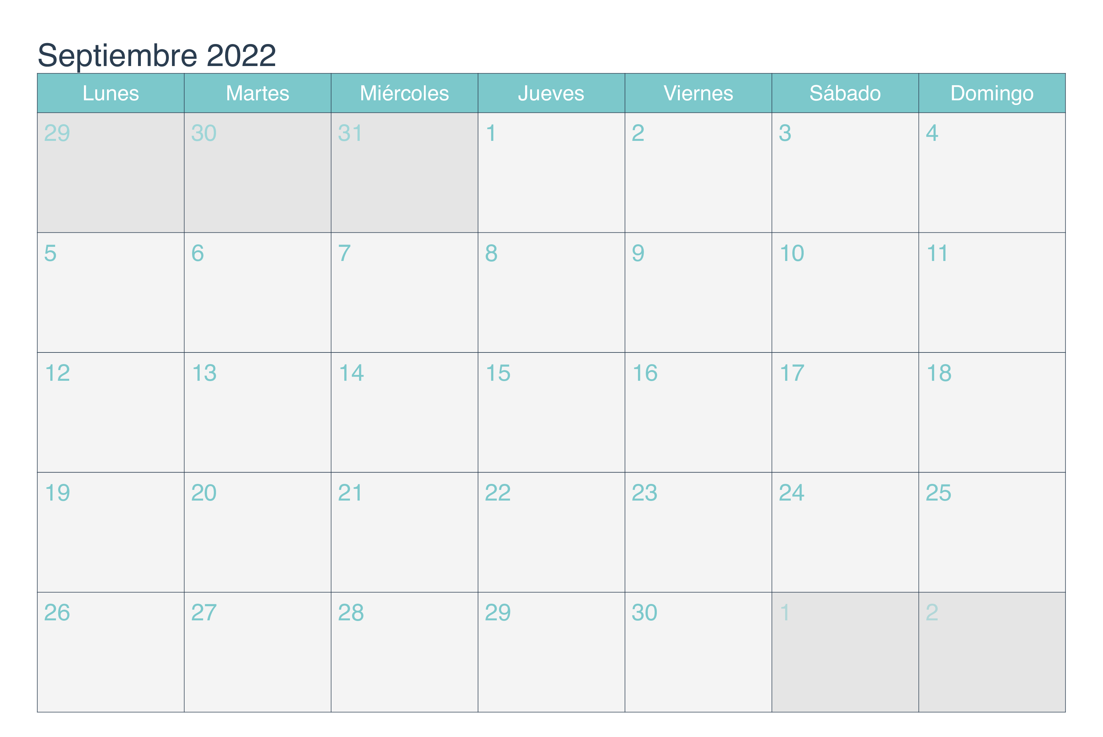 Calendario Septiembre 2022 Chile