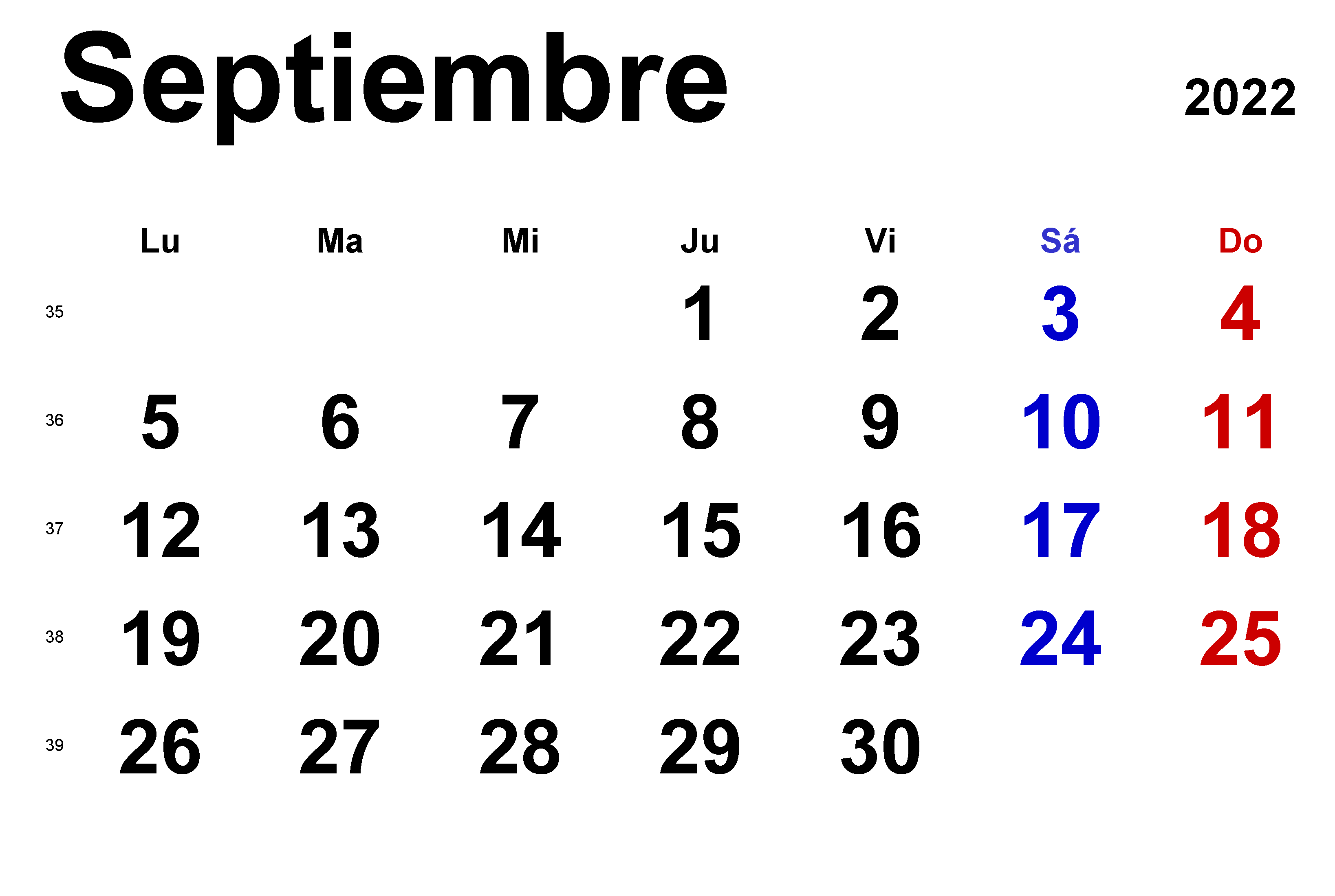 Calendario Septiembre 2022 Con Festivos Mensual