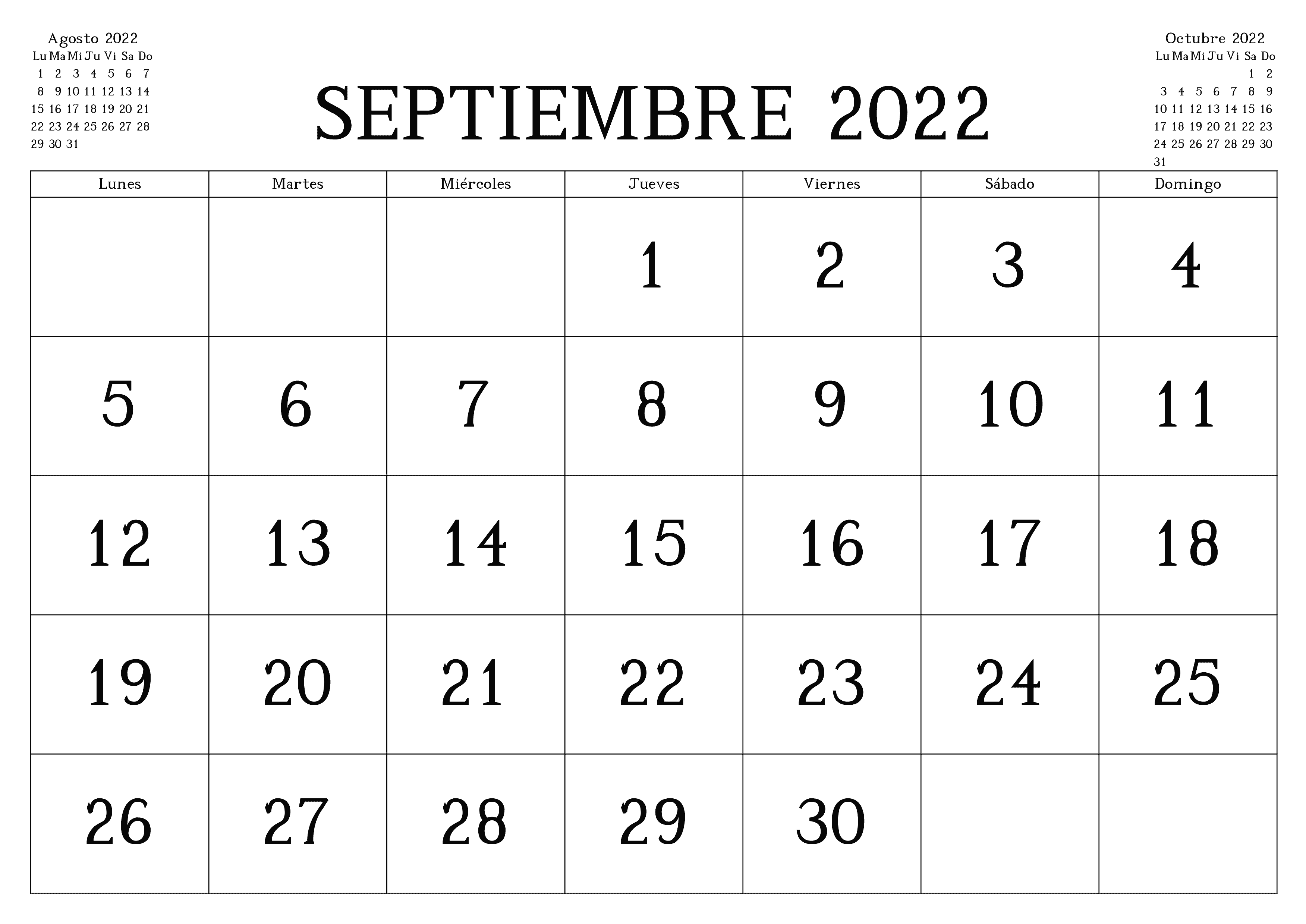 Calendario Septiembre 2022 Para Imprimir