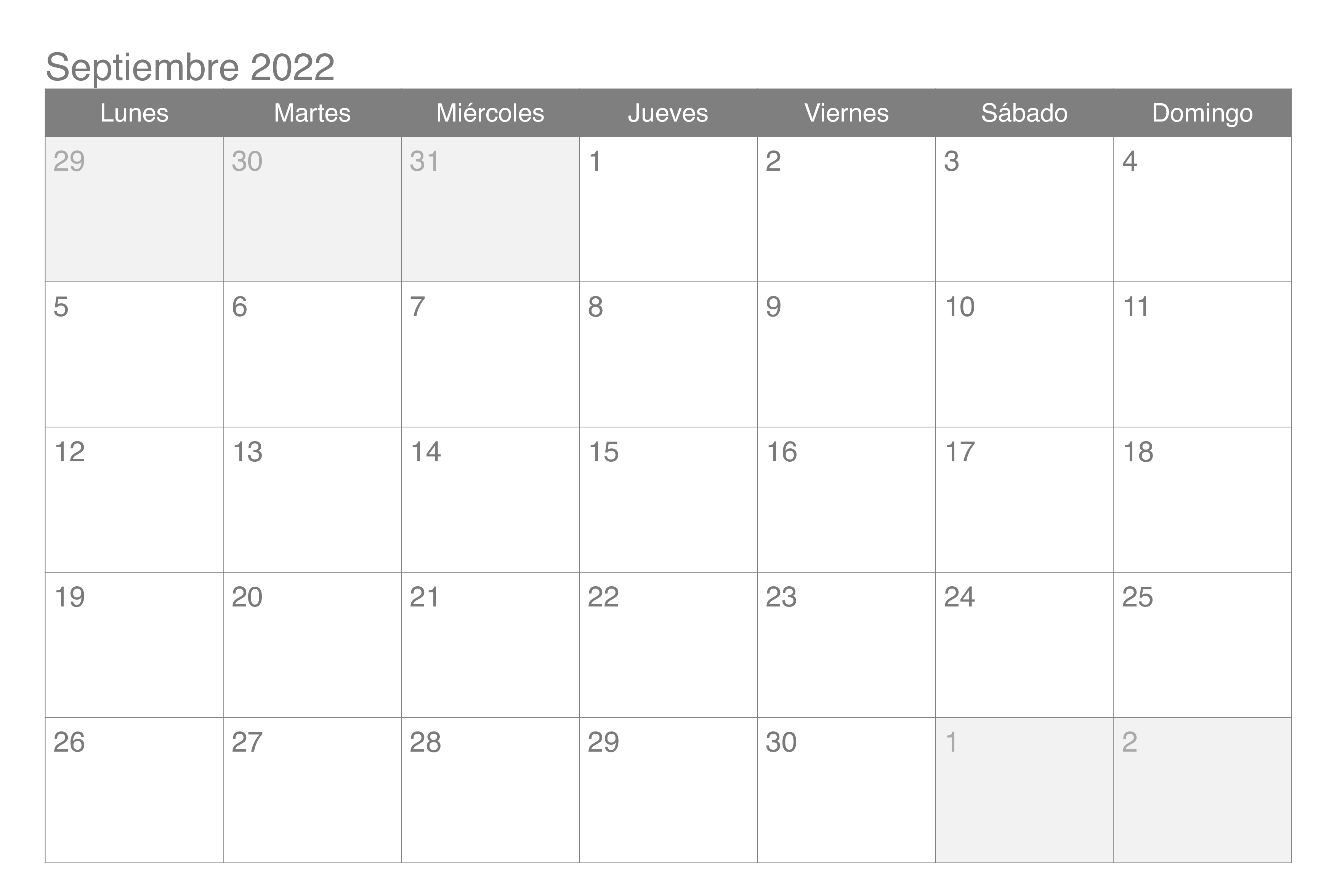Calendario Septiembre 2022 Para Imprimir Mensual