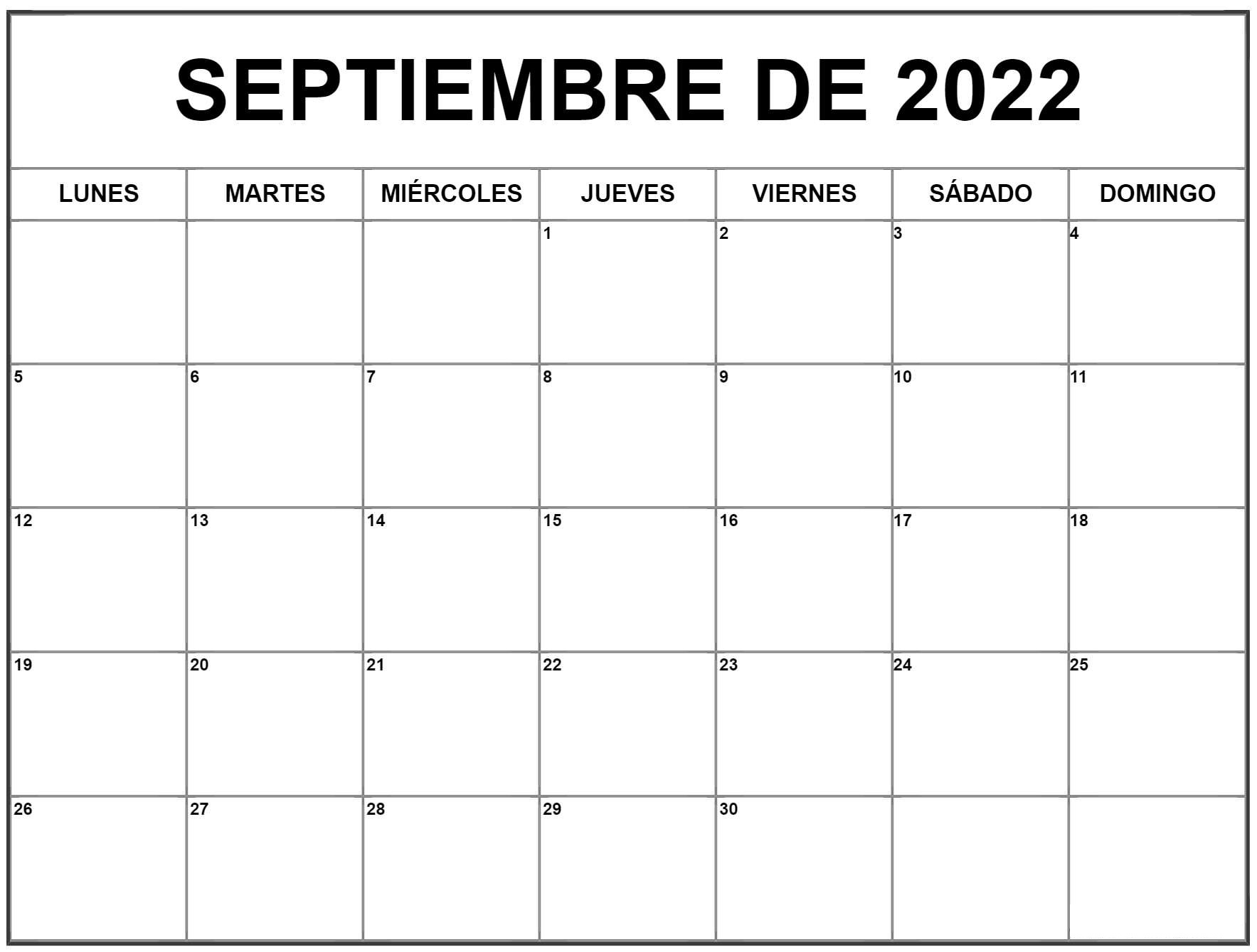 Calendario Septiembre Para Imprimir 2022